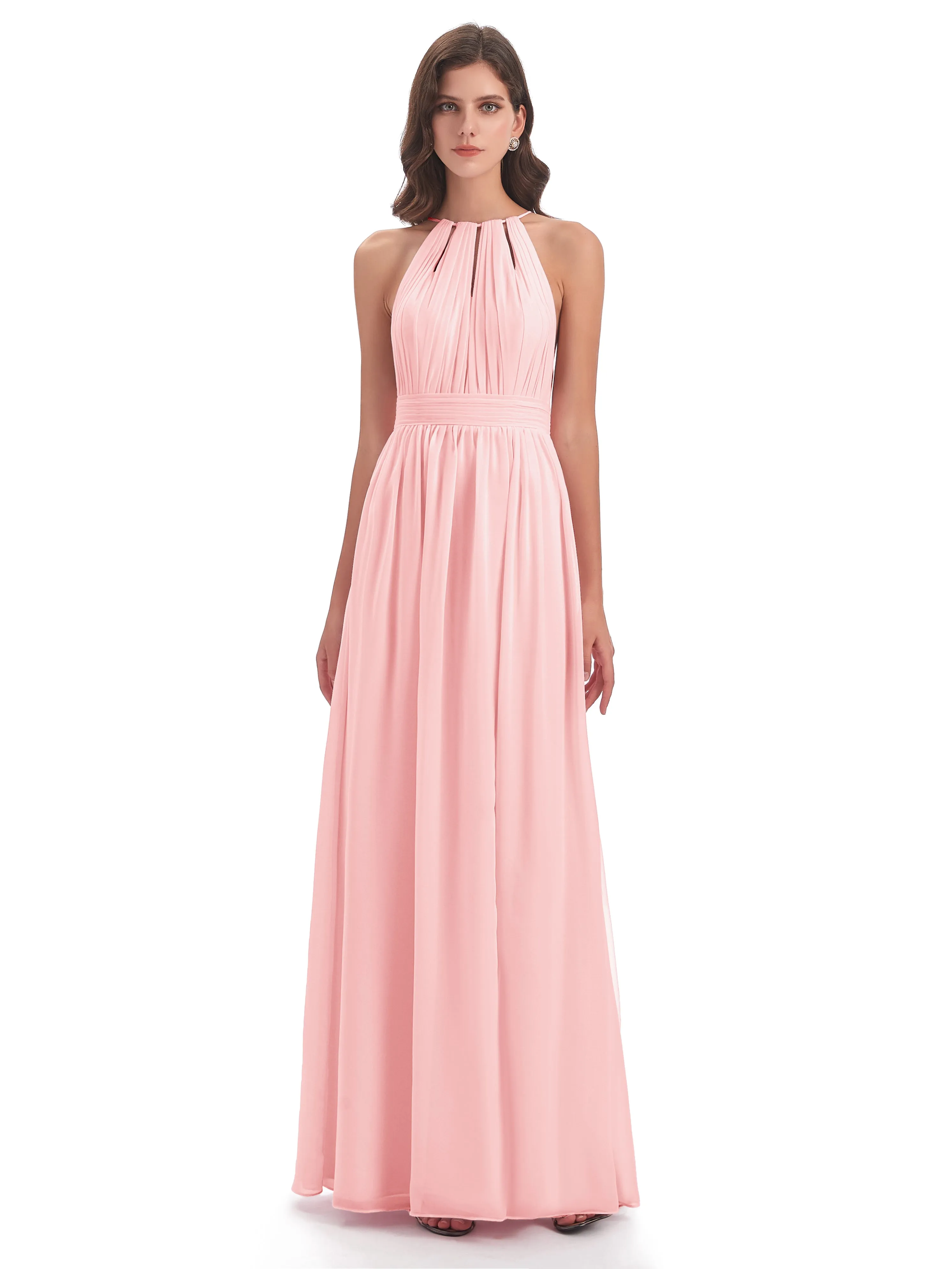 Marlowe Floor Length Halter Split Chiffon Bridesmaid Dresses