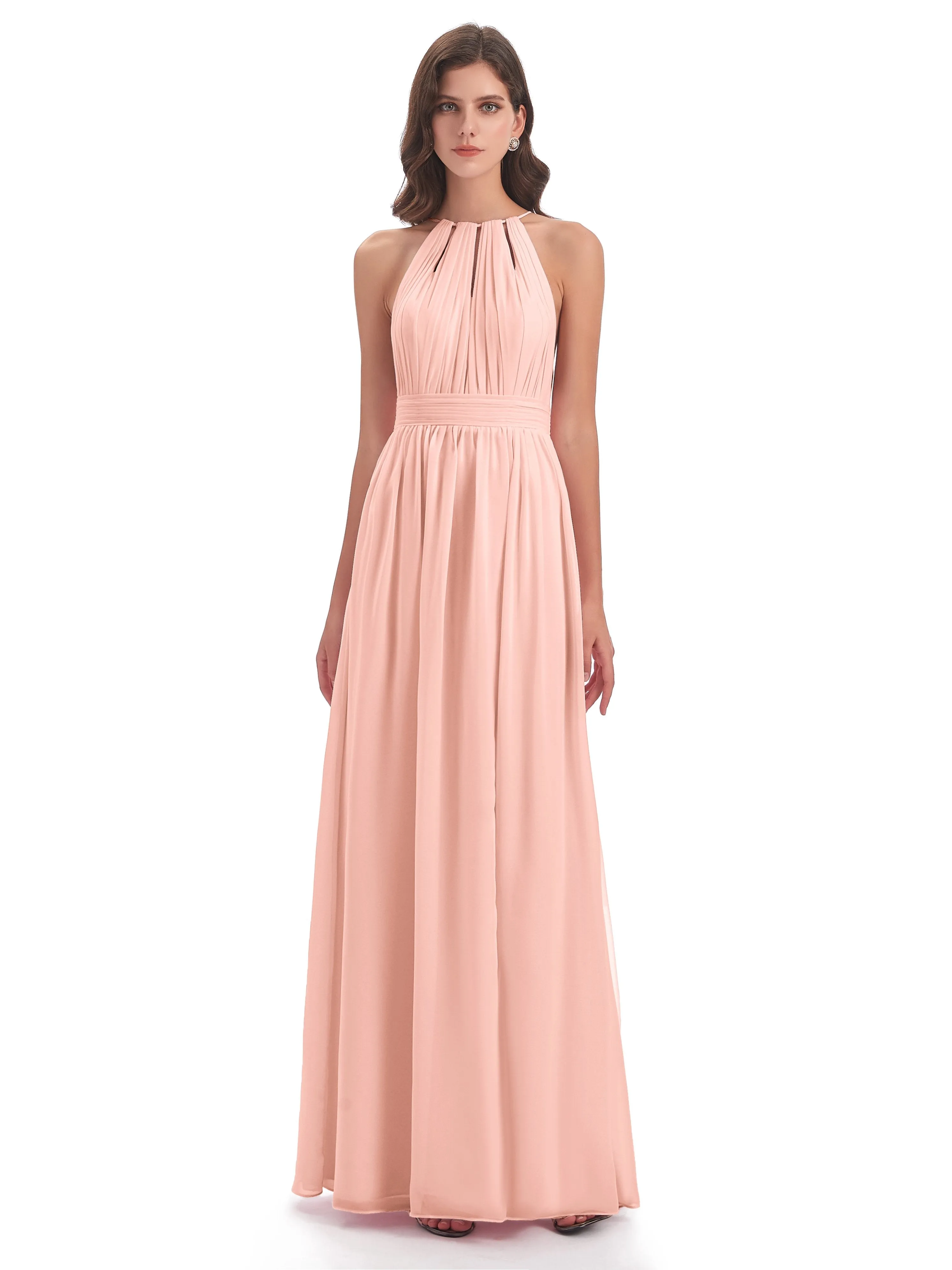 Marlowe Floor Length Halter Split Chiffon Bridesmaid Dresses