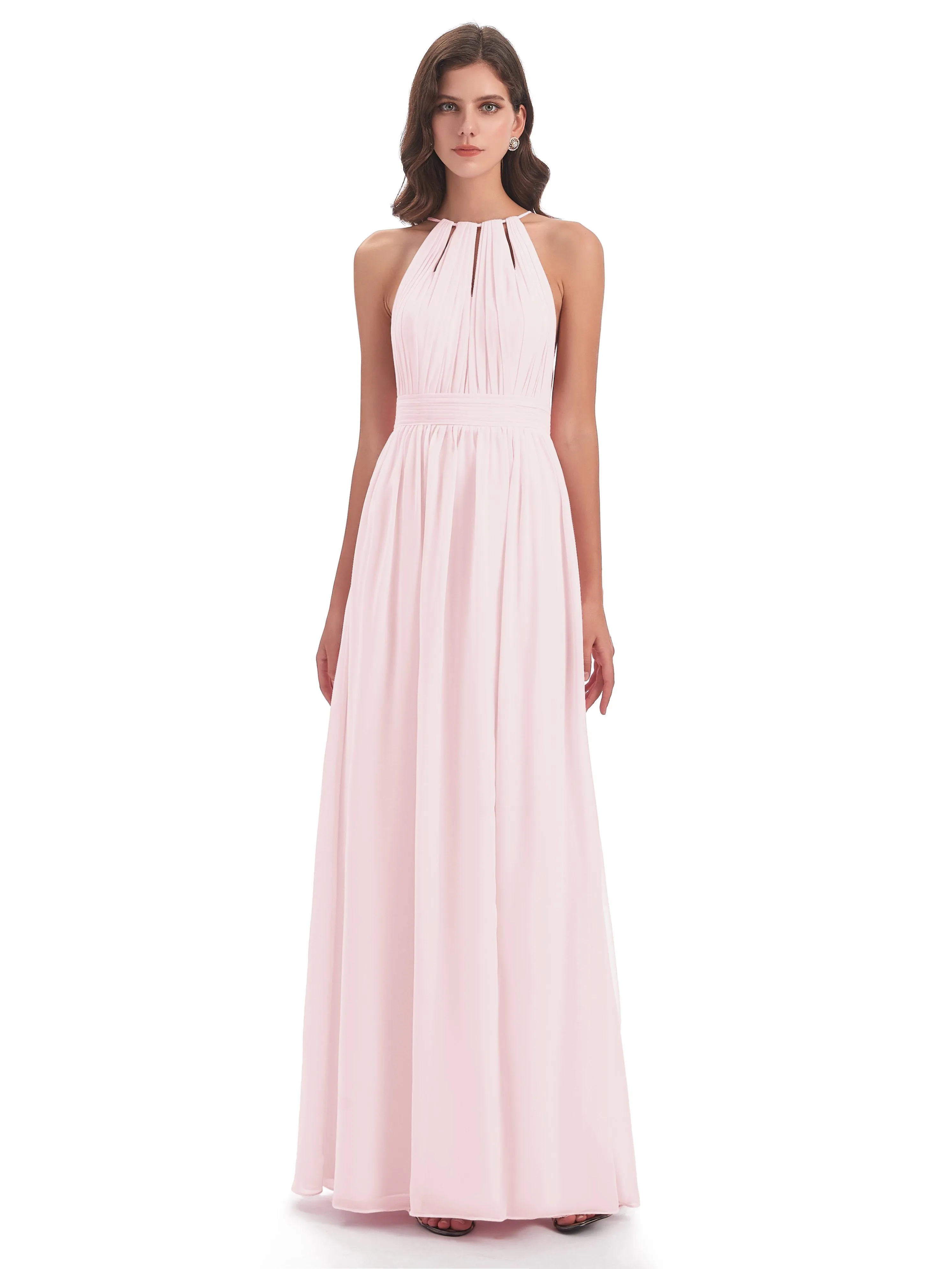 Marlowe Floor Length Halter Split Chiffon Bridesmaid Dresses
