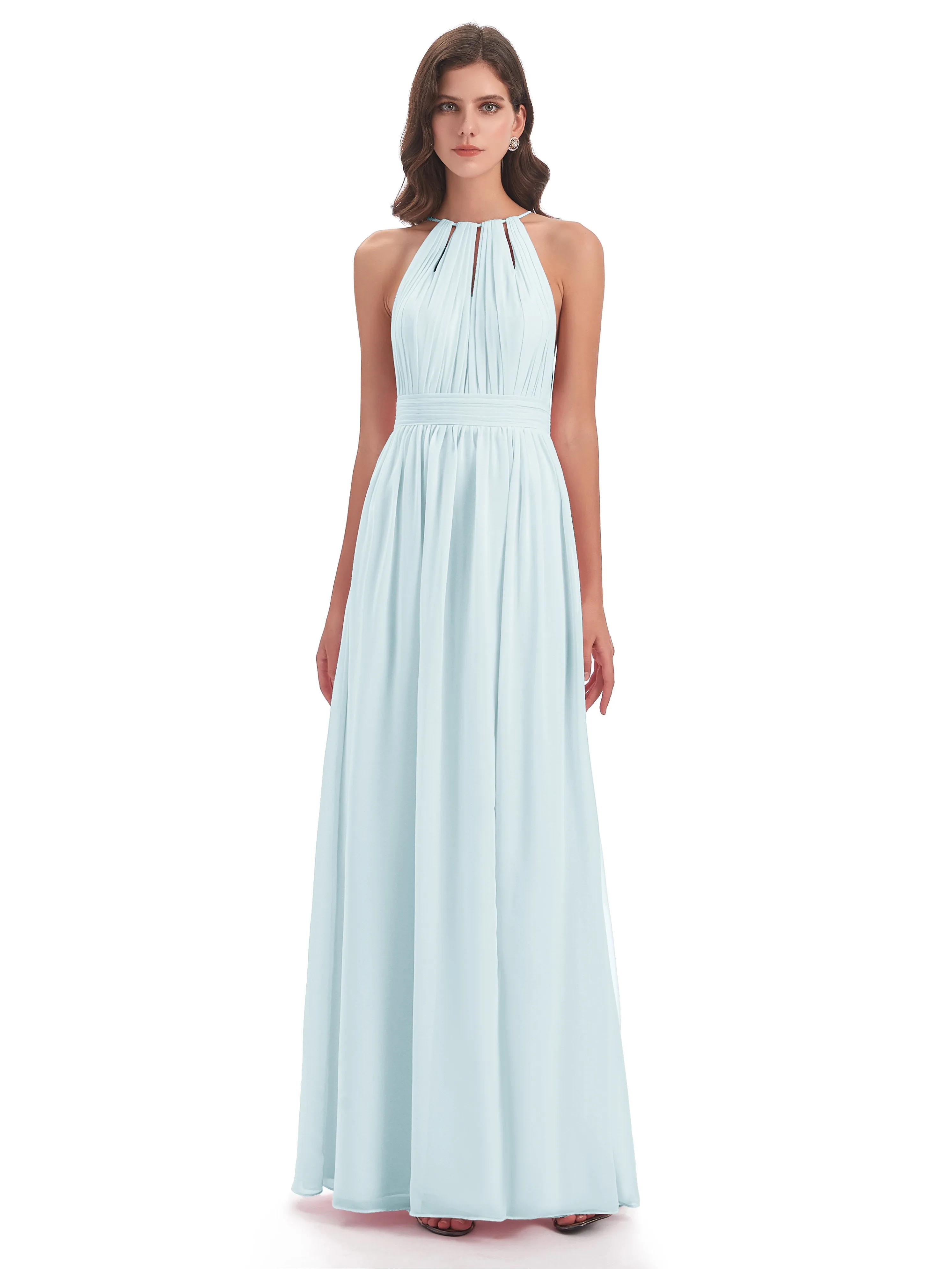 Marlowe Floor Length Halter Split Chiffon Bridesmaid Dresses