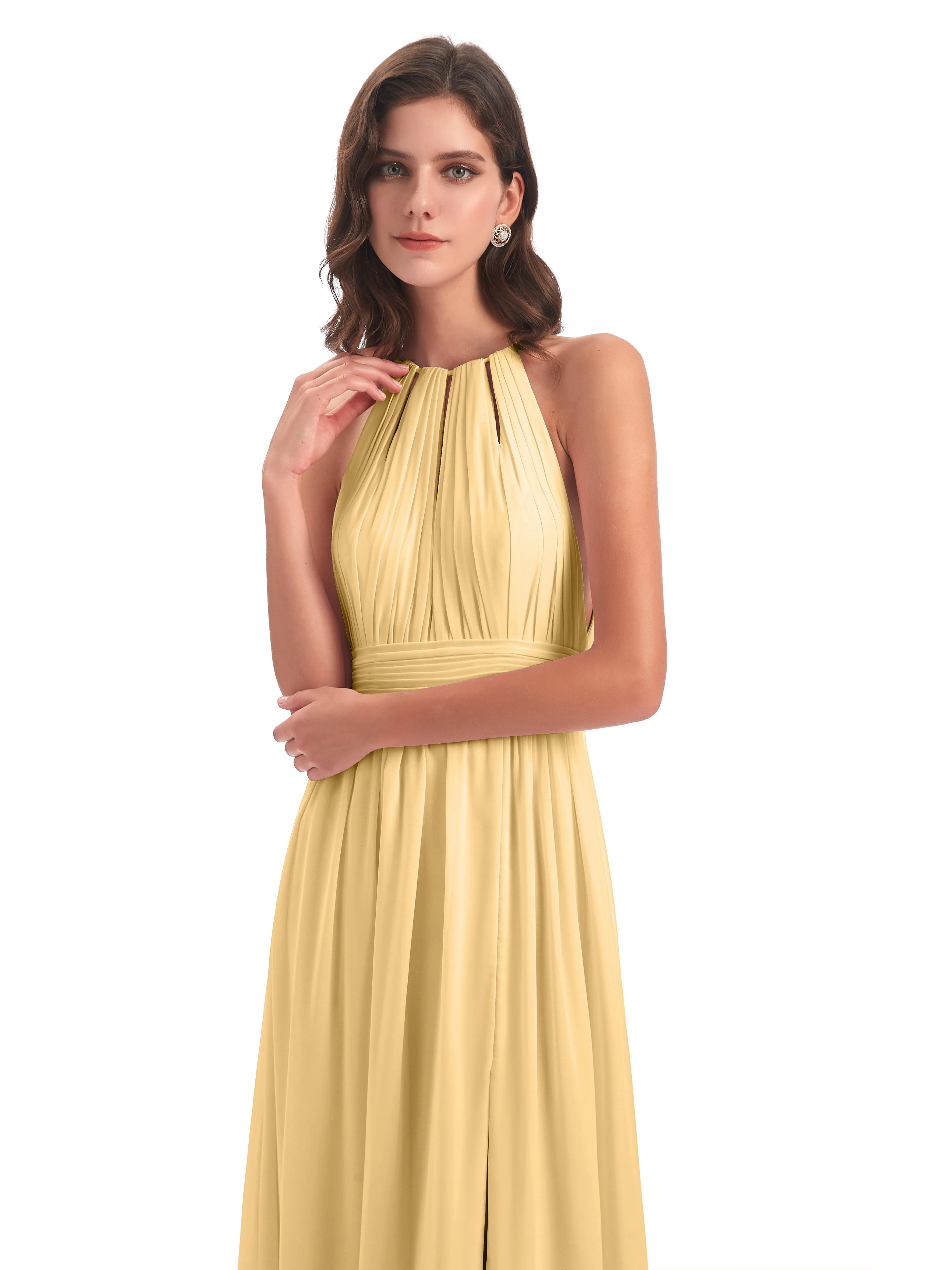 Marlowe Floor Length Halter Split Chiffon Bridesmaid Dresses