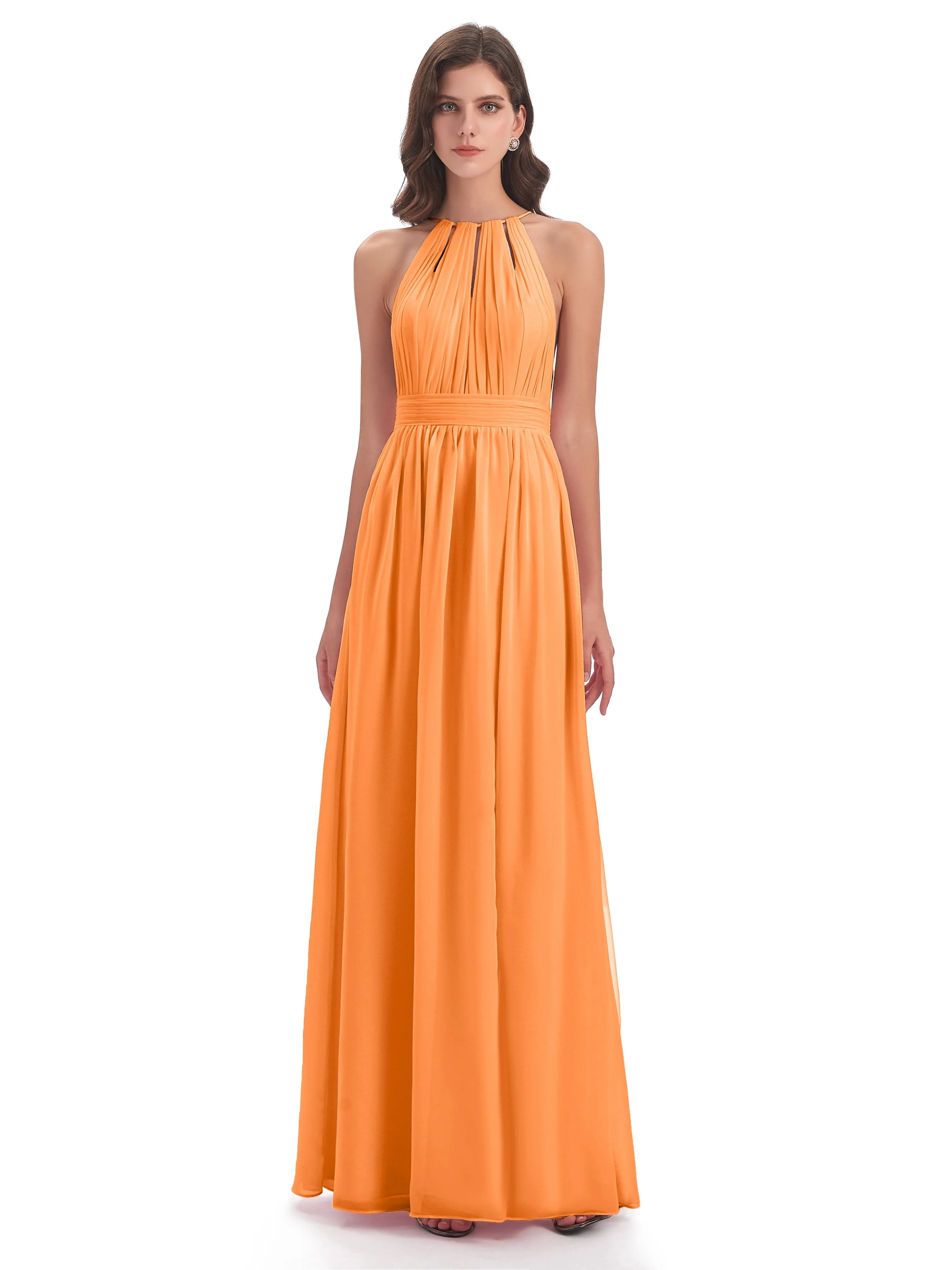 Marlowe Floor Length Halter Split Chiffon Bridesmaid Dresses