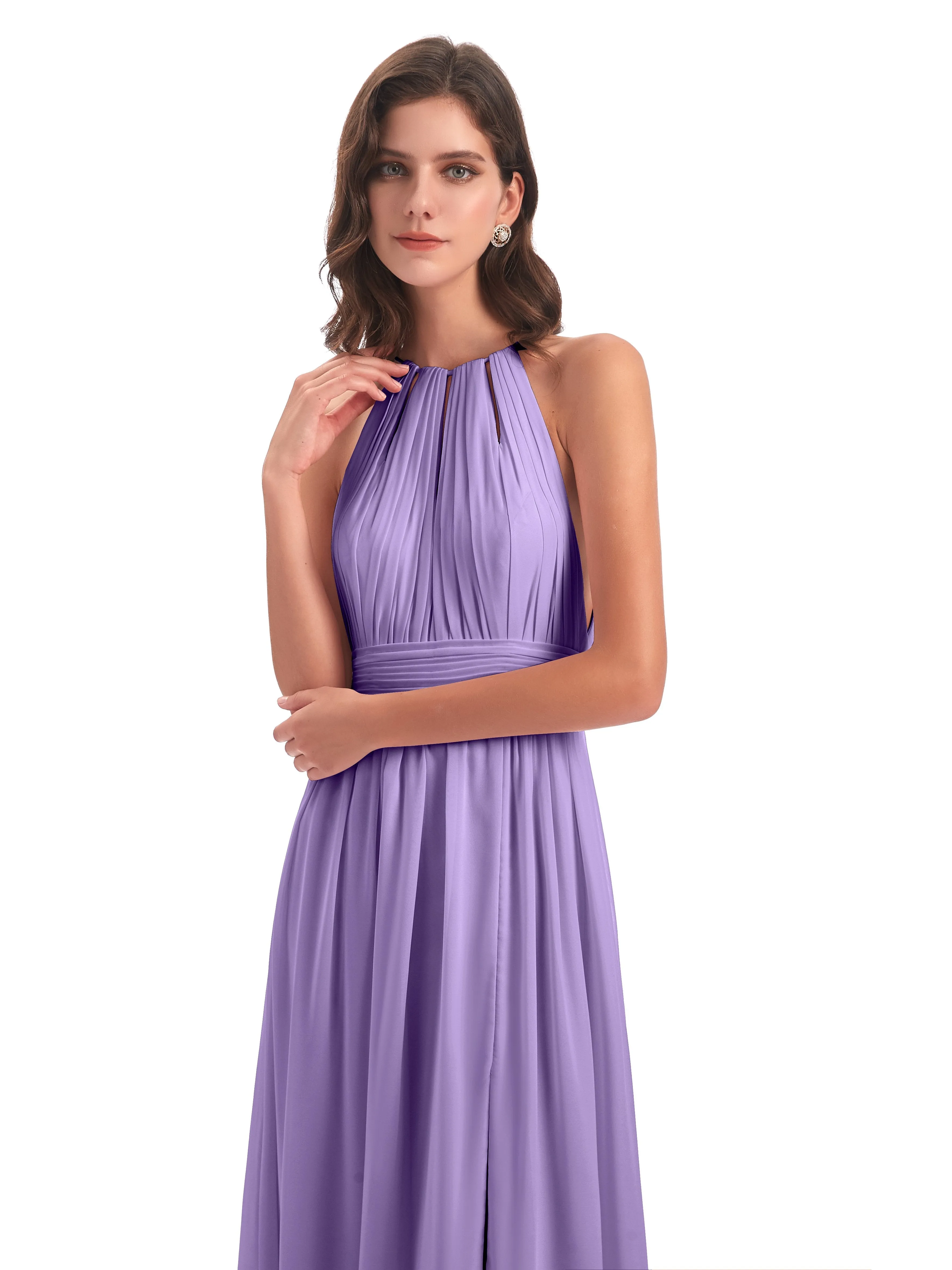 Marlowe Floor Length Halter Split Chiffon Bridesmaid Dresses
