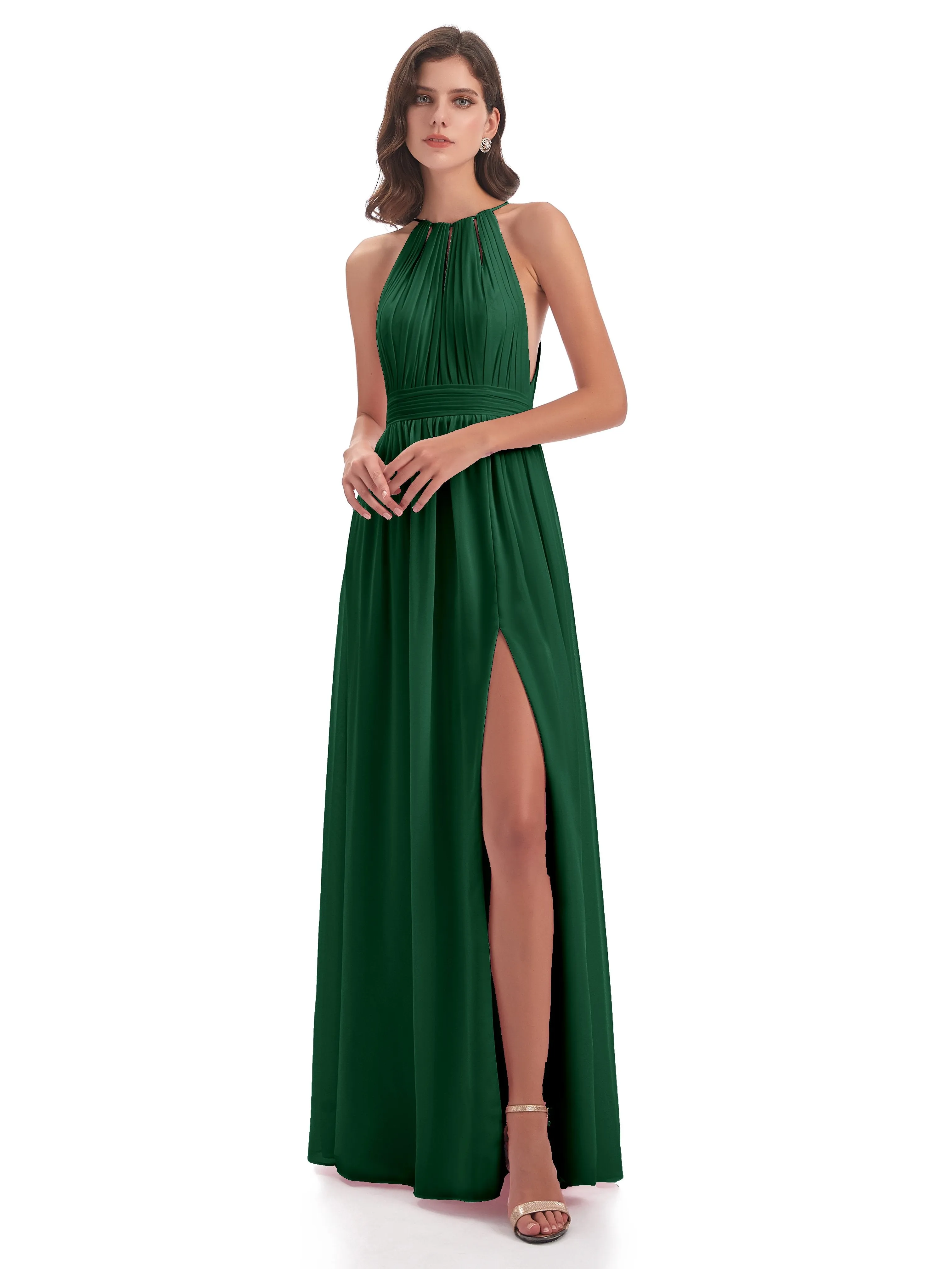 Marlowe Floor Length Halter Split Chiffon Bridesmaid Dresses