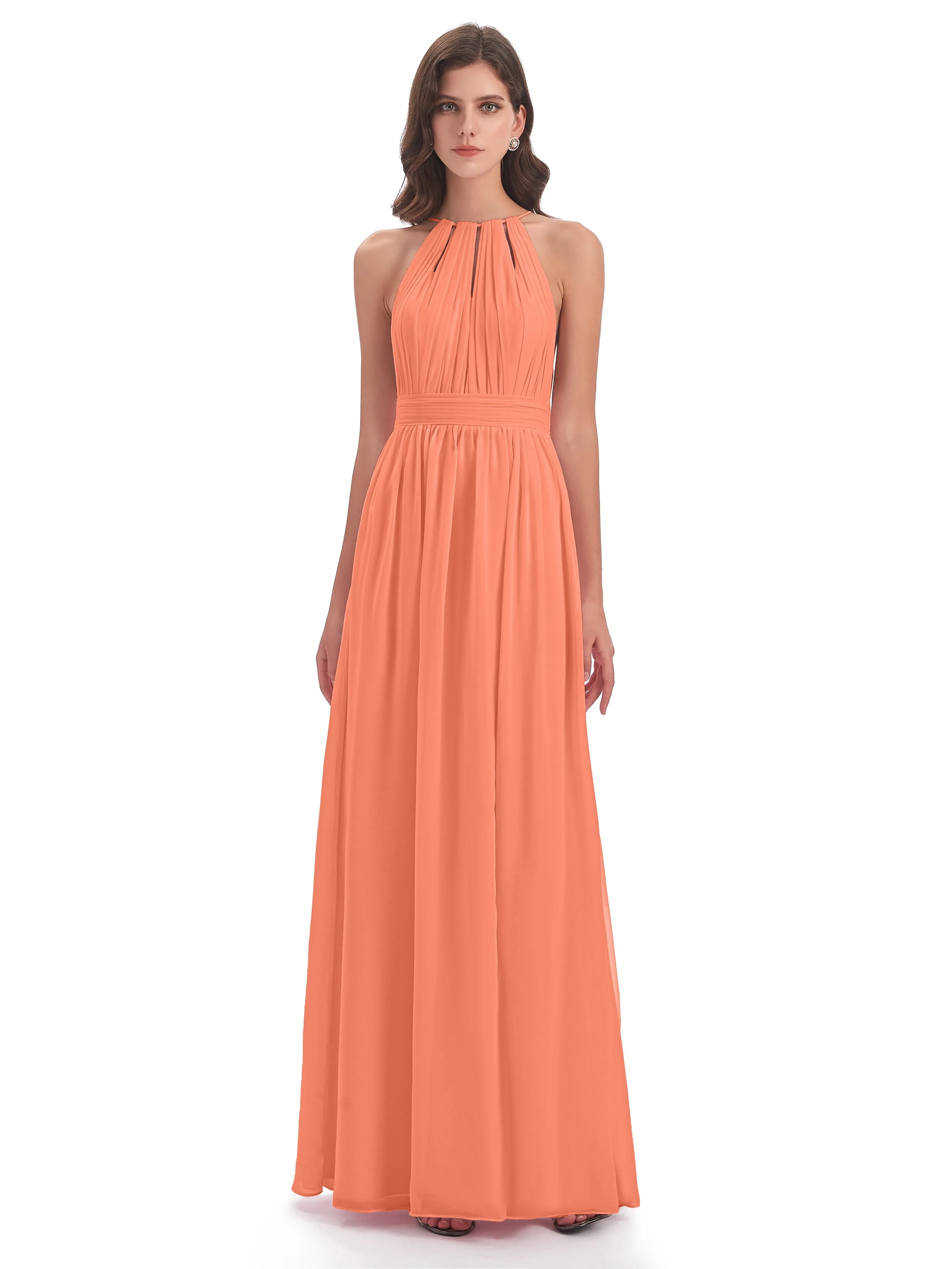 Marlowe Floor Length Halter Split Chiffon Bridesmaid Dresses