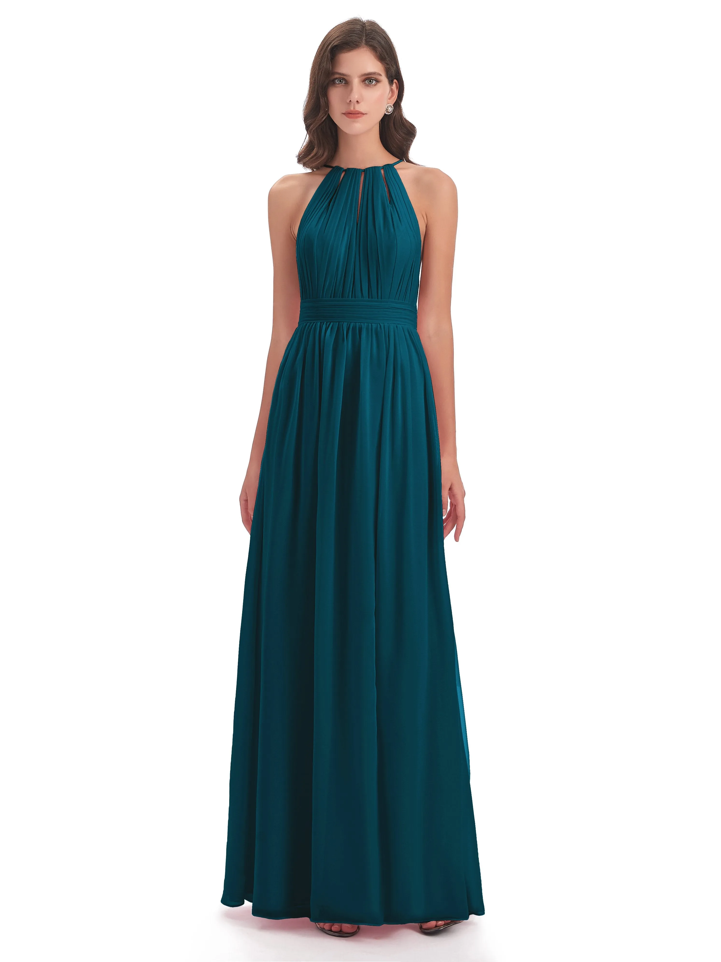 Marlowe Floor Length Halter Split Chiffon Bridesmaid Dresses