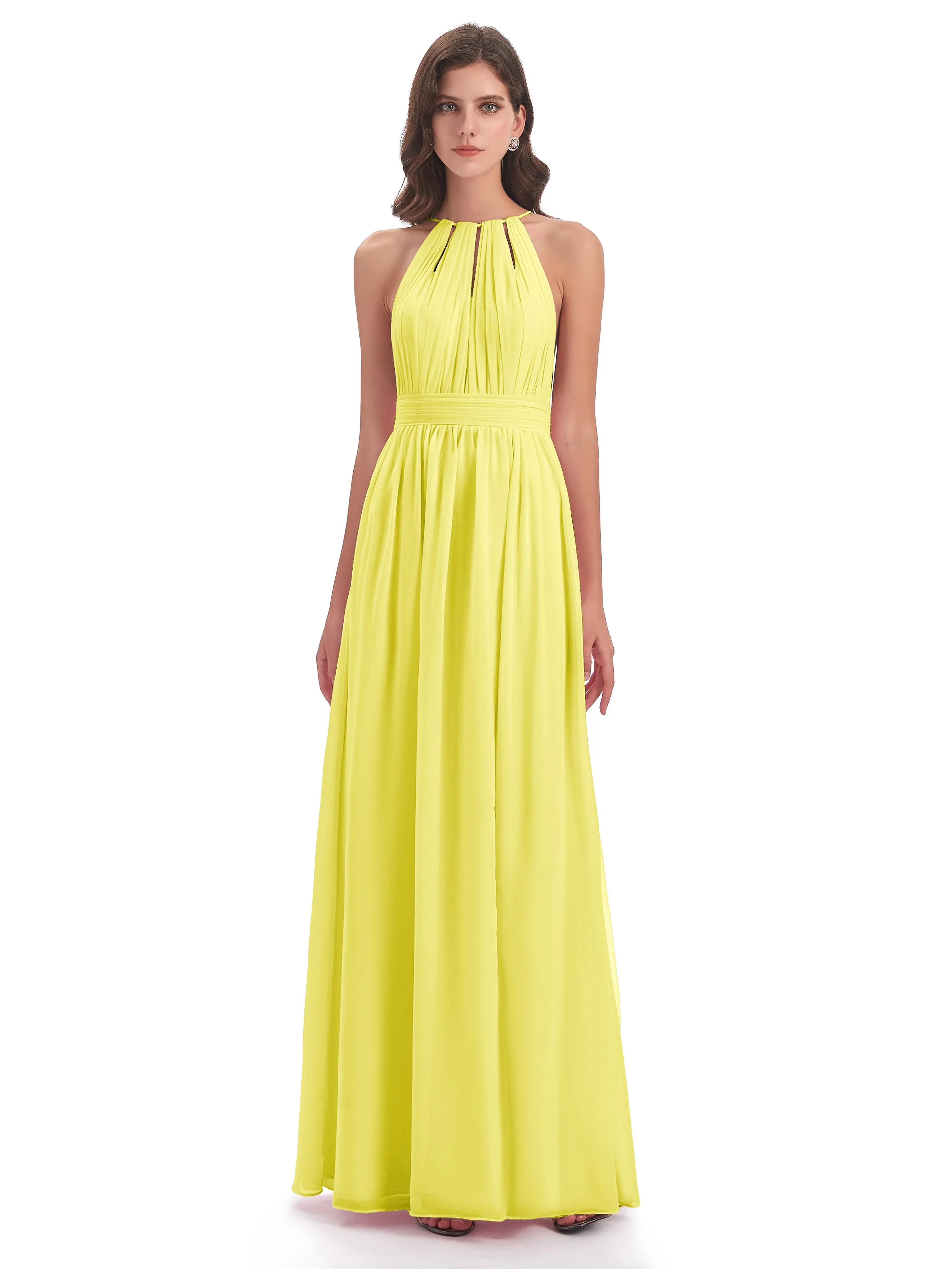 Marlowe Floor Length Halter Split Chiffon Bridesmaid Dresses