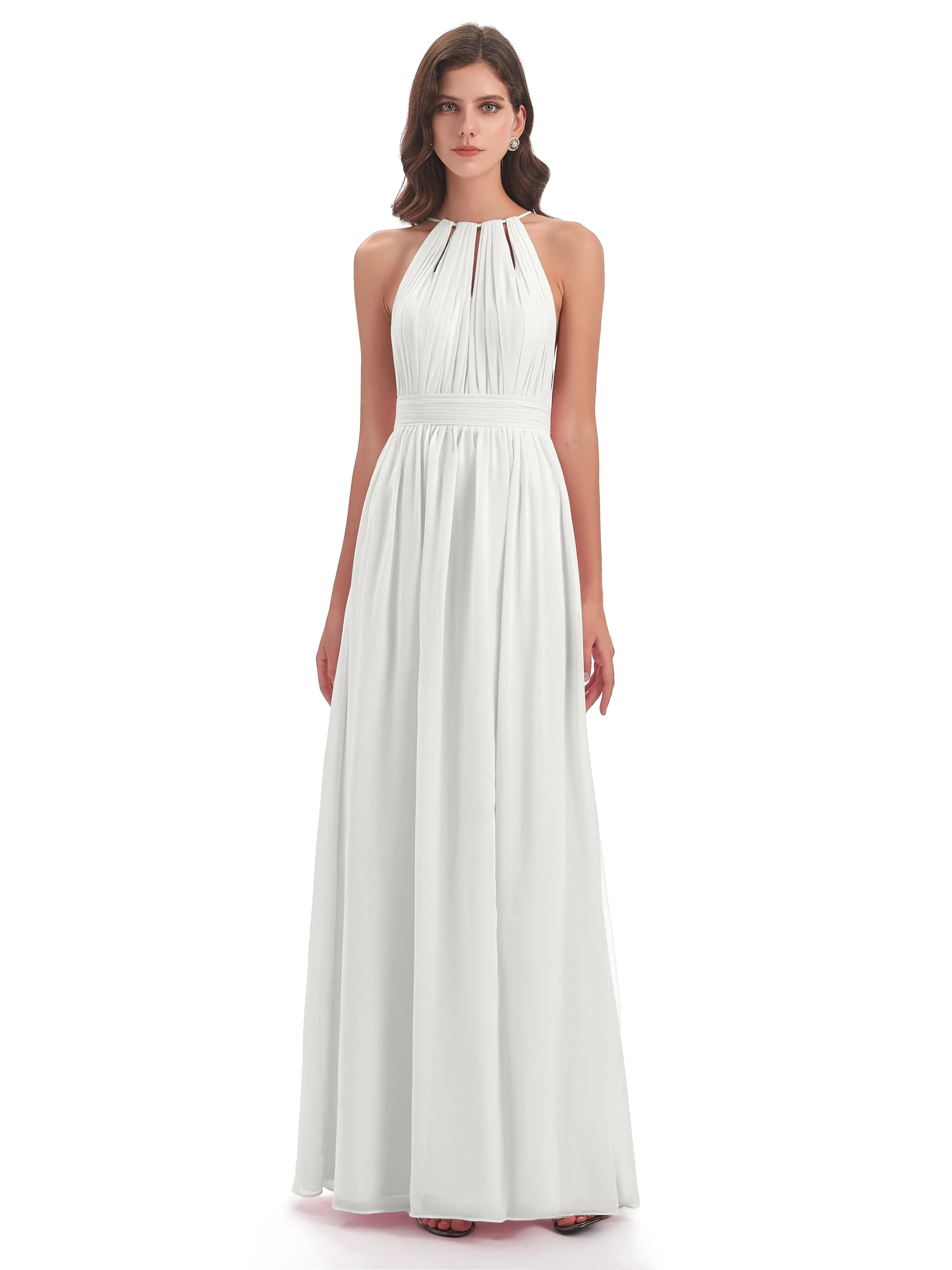 Marlowe Floor Length Halter Split Chiffon Bridesmaid Dresses