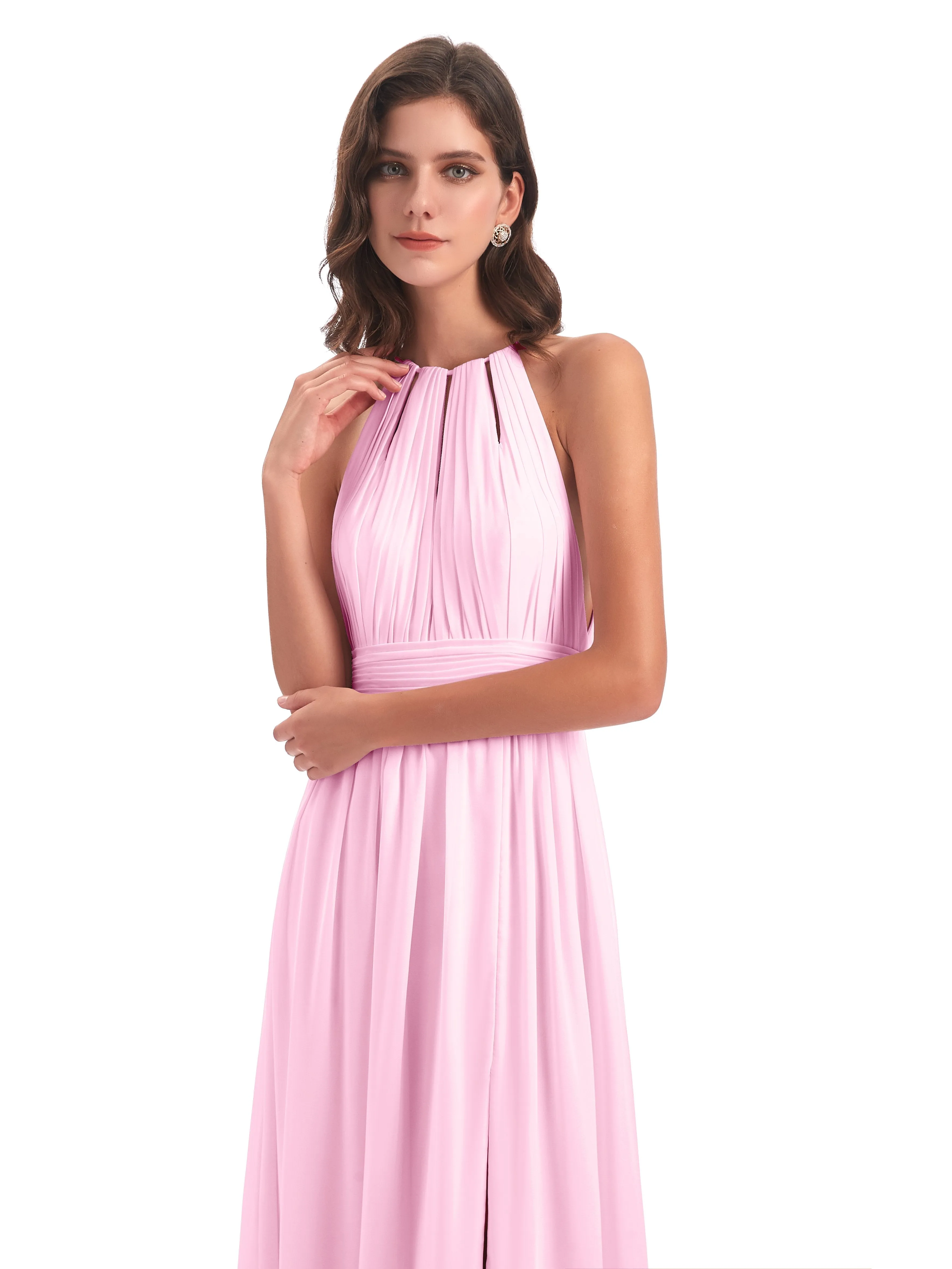 Marlowe Floor Length Halter Split Chiffon Bridesmaid Dresses