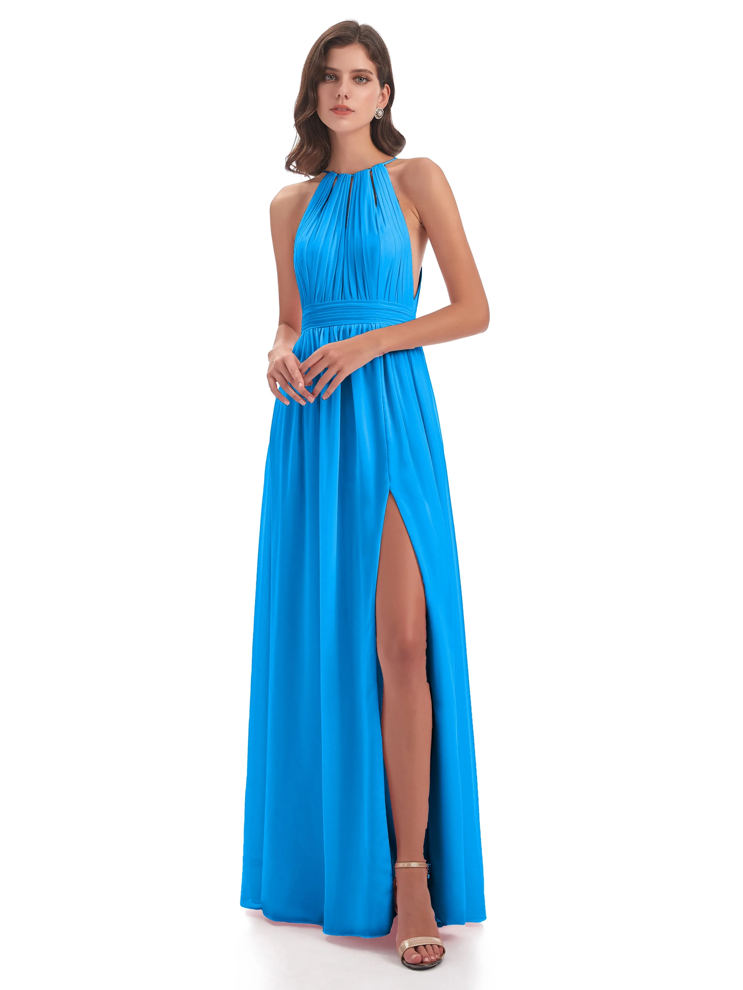 Marlowe Floor Length Halter Split Chiffon Bridesmaid Dresses