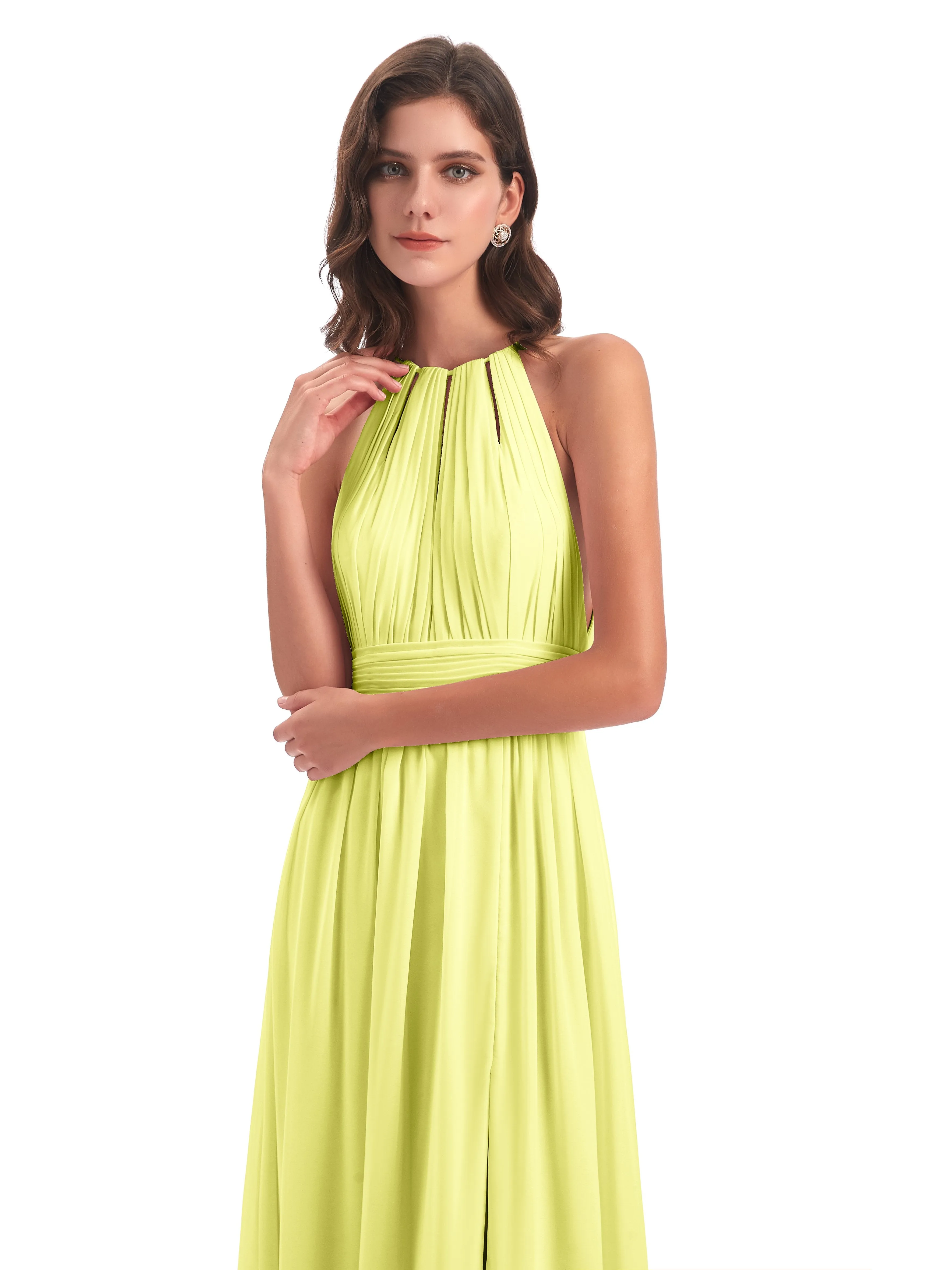 Marlowe Floor Length Halter Split Chiffon Bridesmaid Dresses