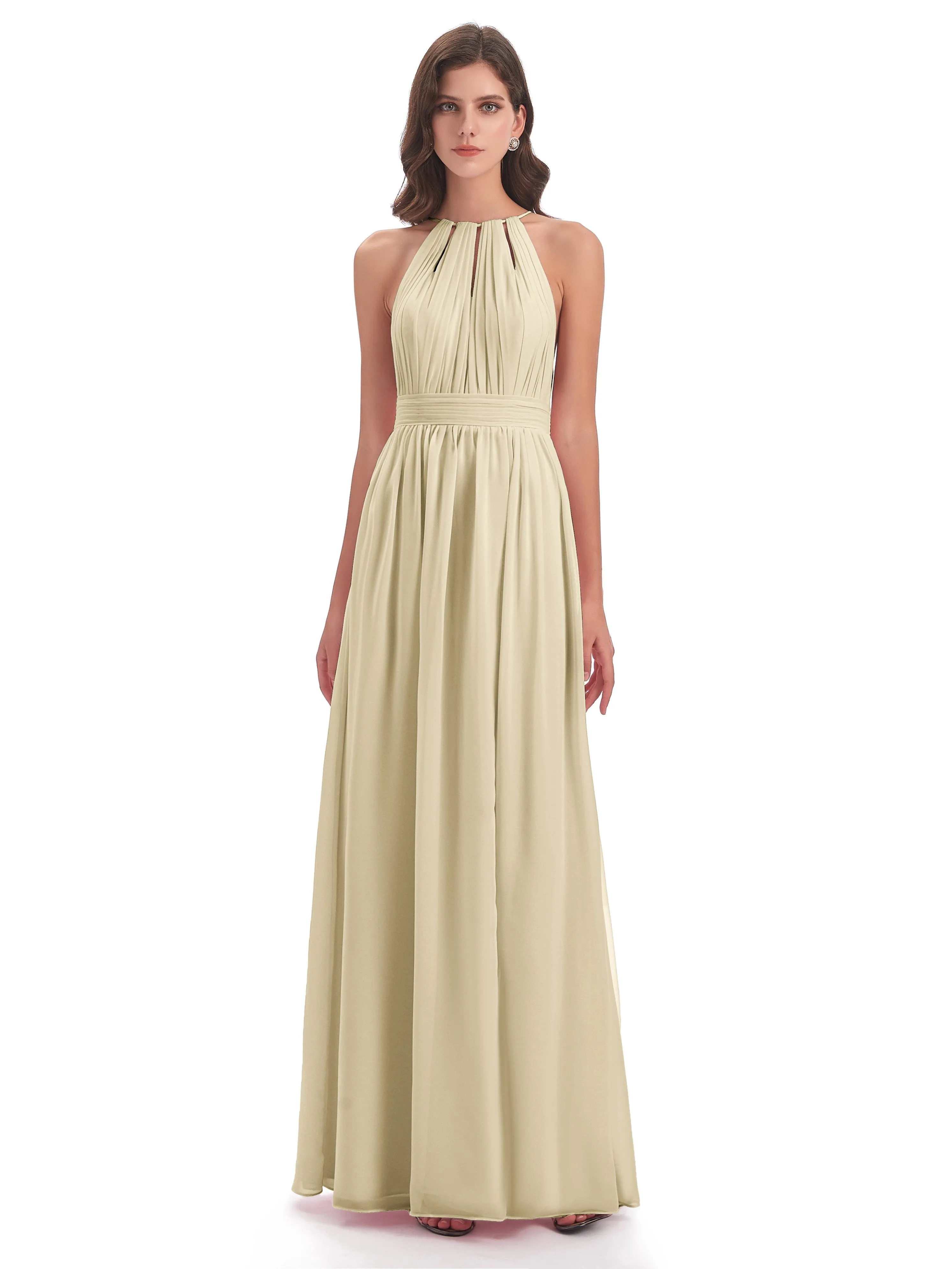 Marlowe Floor Length Halter Split Chiffon Bridesmaid Dresses