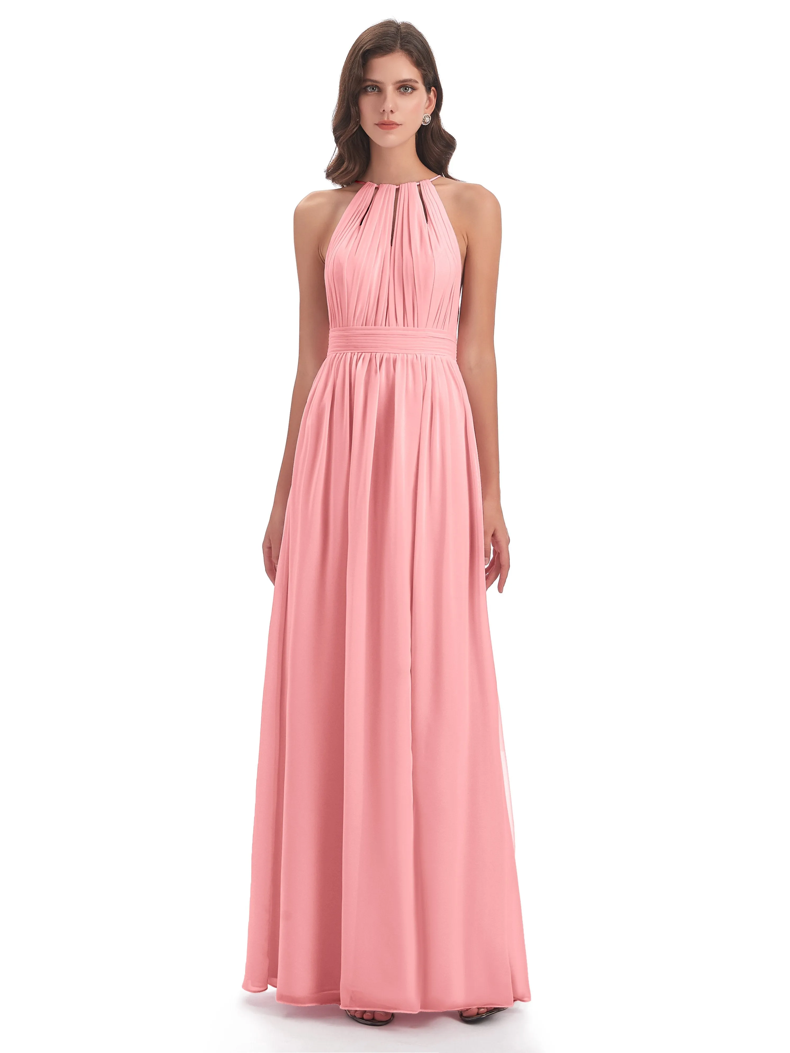 Marlowe Floor Length Halter Split Chiffon Bridesmaid Dresses