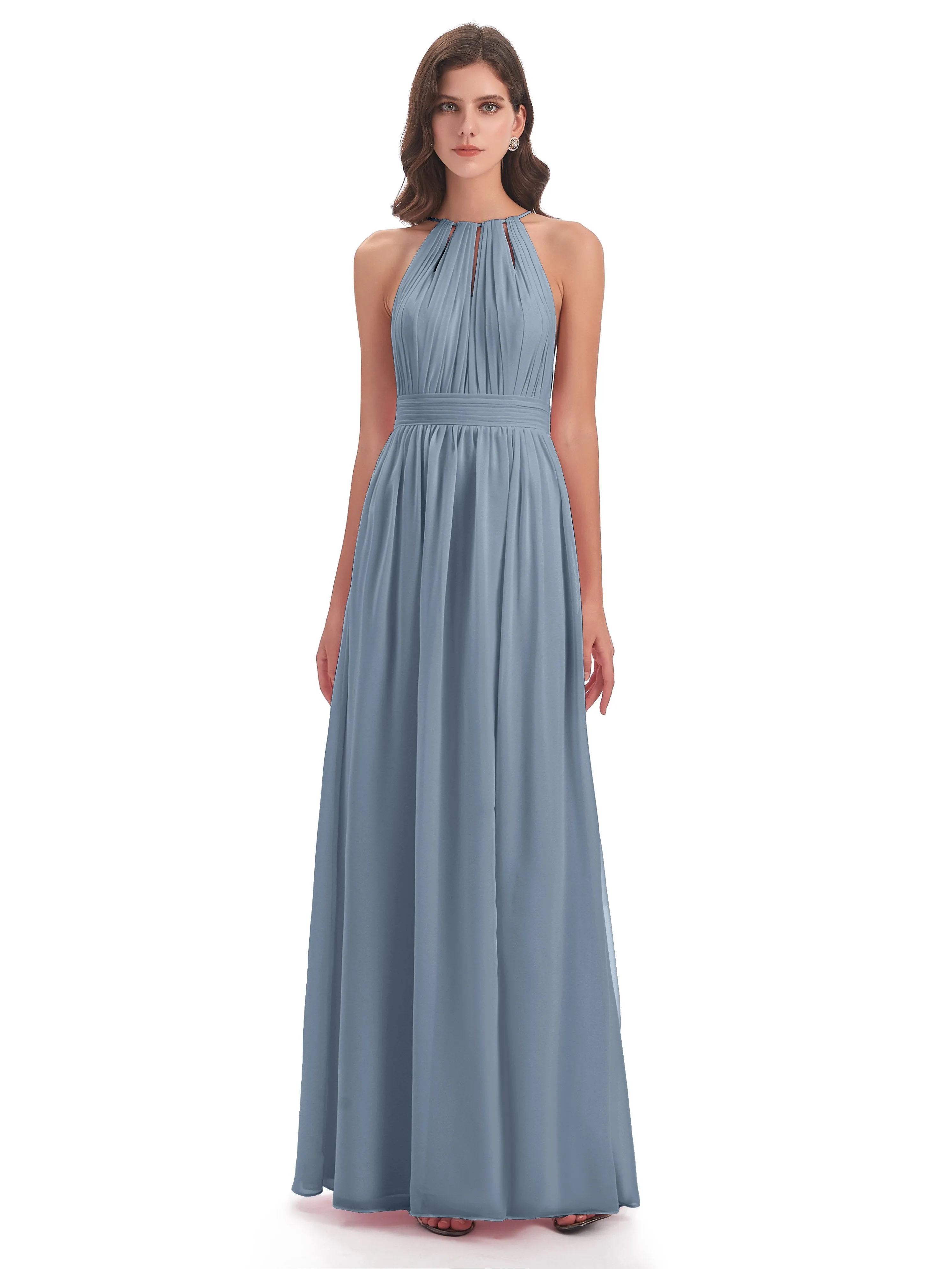 Marlowe Floor Length Halter Split Chiffon Bridesmaid Dresses
