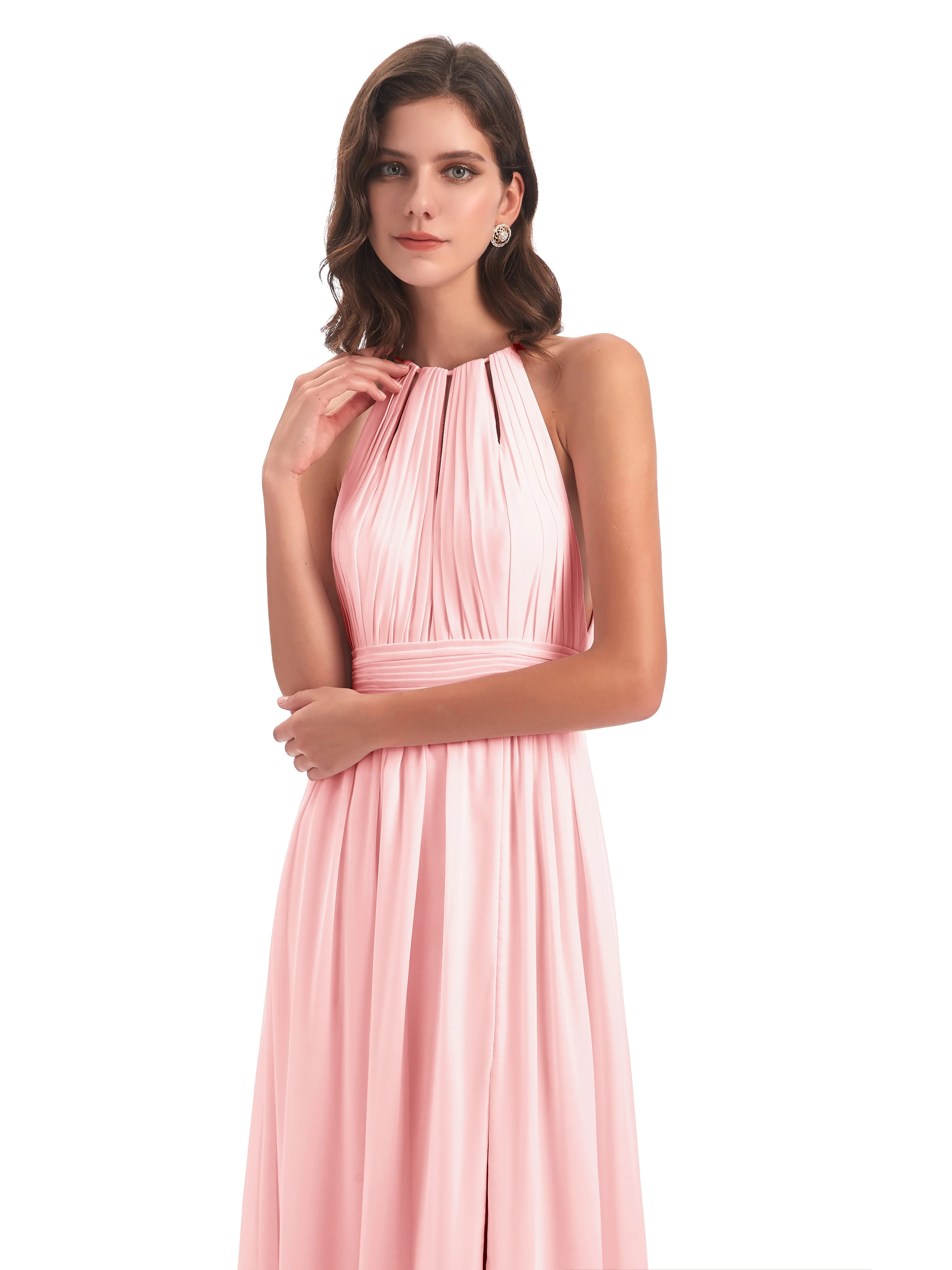 Marlowe Floor Length Halter Split Chiffon Bridesmaid Dresses