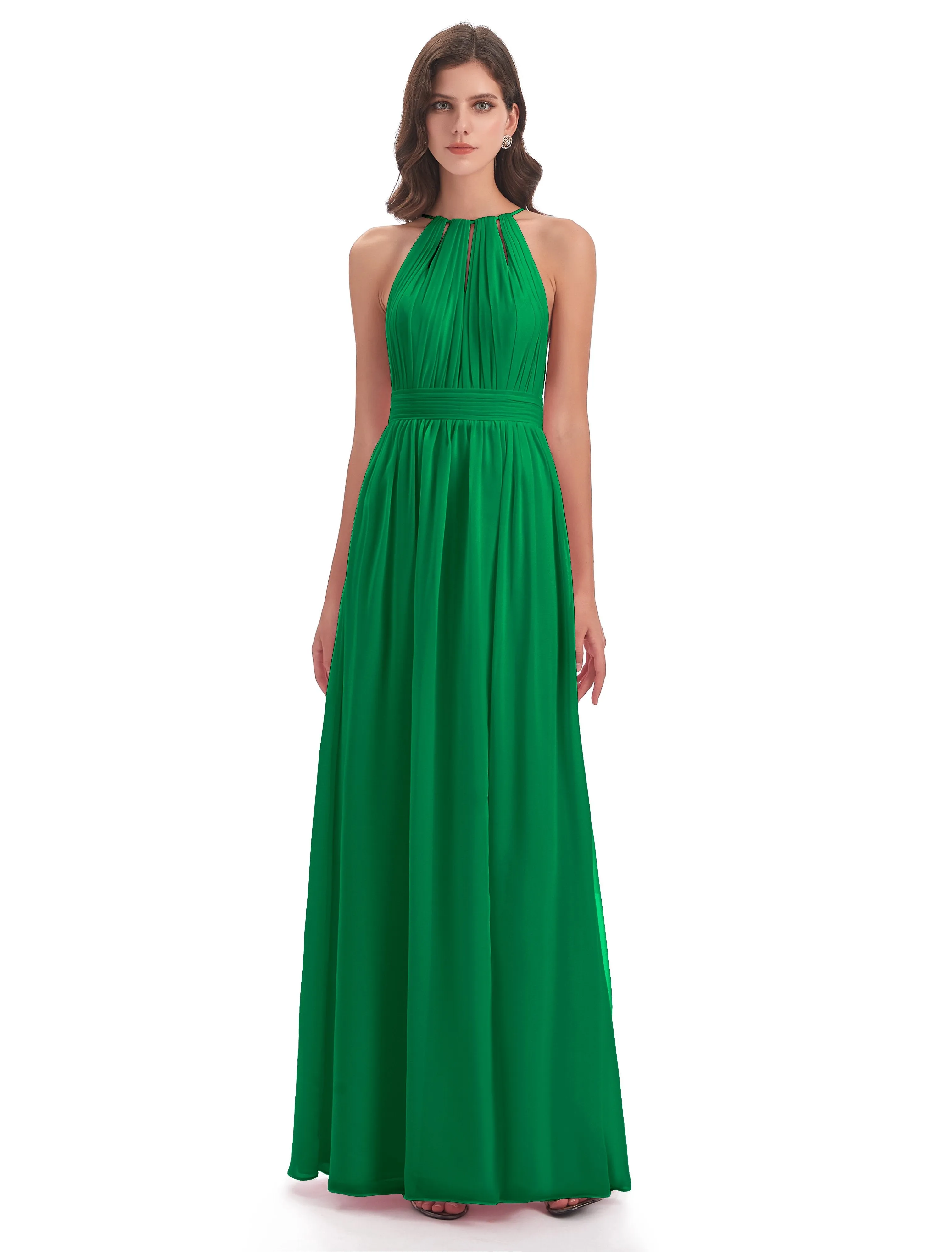 Marlowe Floor Length Halter Split Chiffon Bridesmaid Dresses
