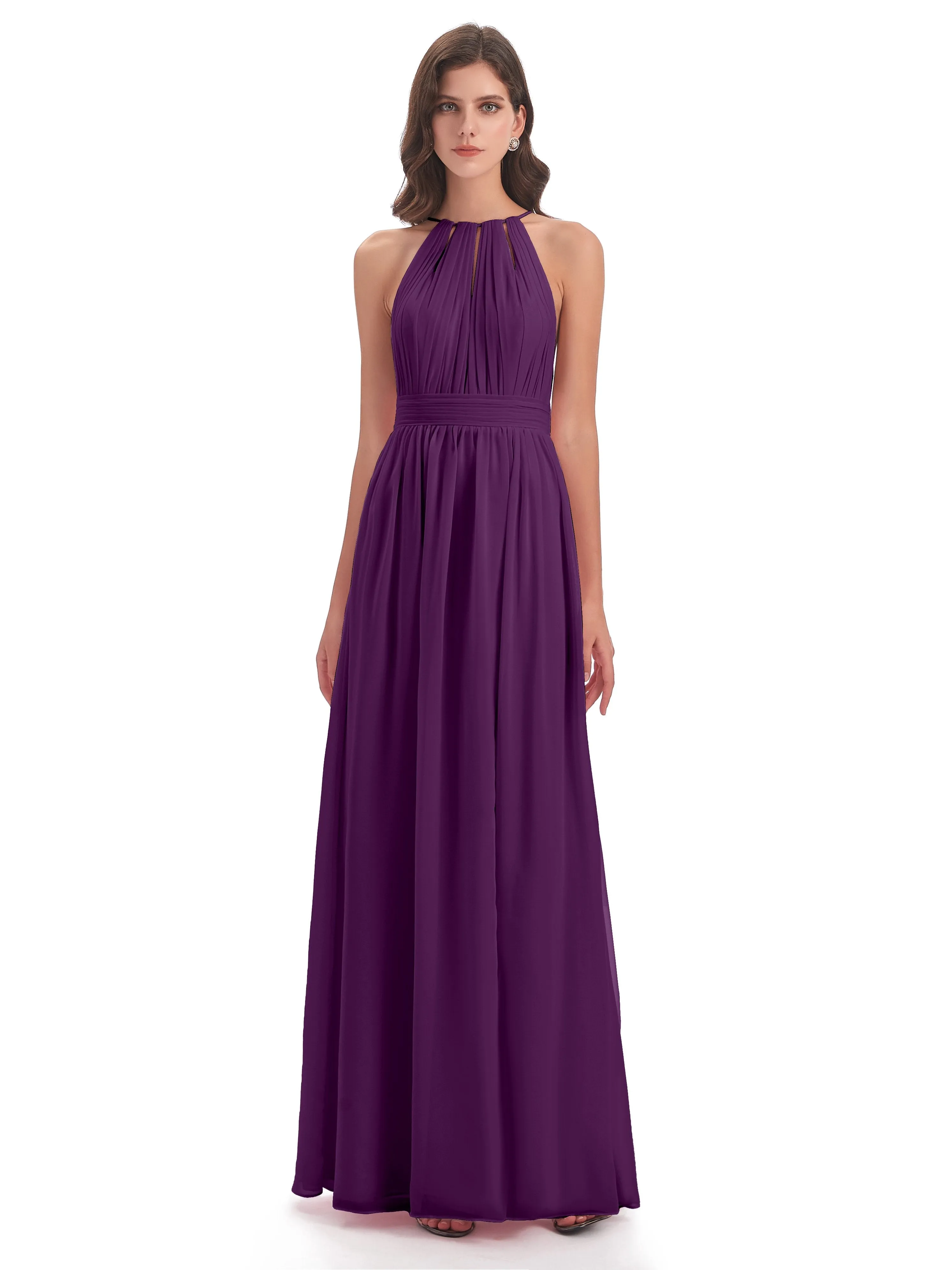 Marlowe Floor Length Halter Split Chiffon Bridesmaid Dresses