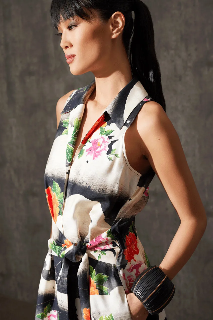 Mayumi Cotton Silk Belted Halter Shirtdress