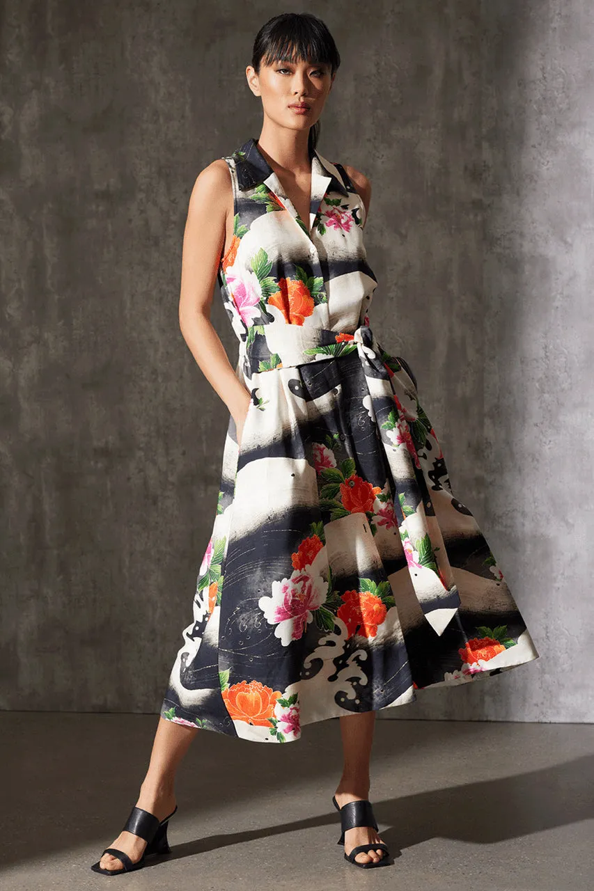 Mayumi Cotton Silk Belted Halter Shirtdress