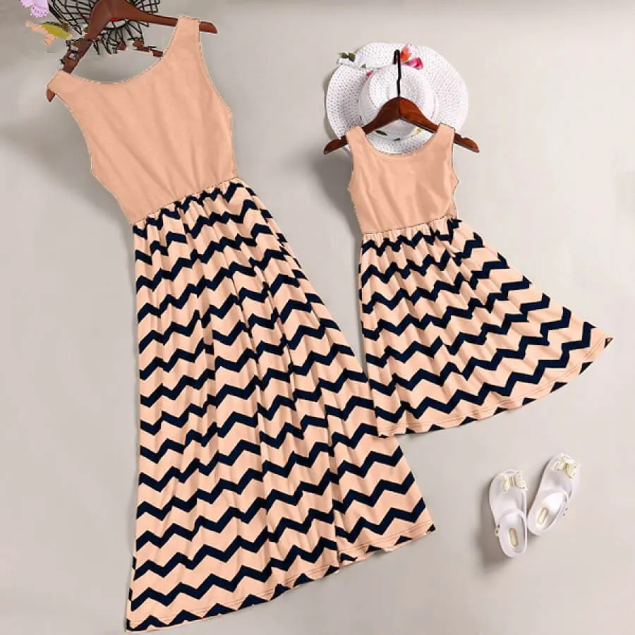 Mom and Me Trendy Sleeveless Wave Striped Dress