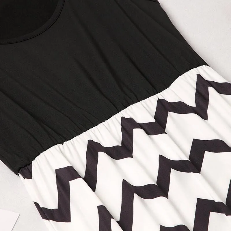 Mom and Me Trendy Sleeveless Wave Striped Dress