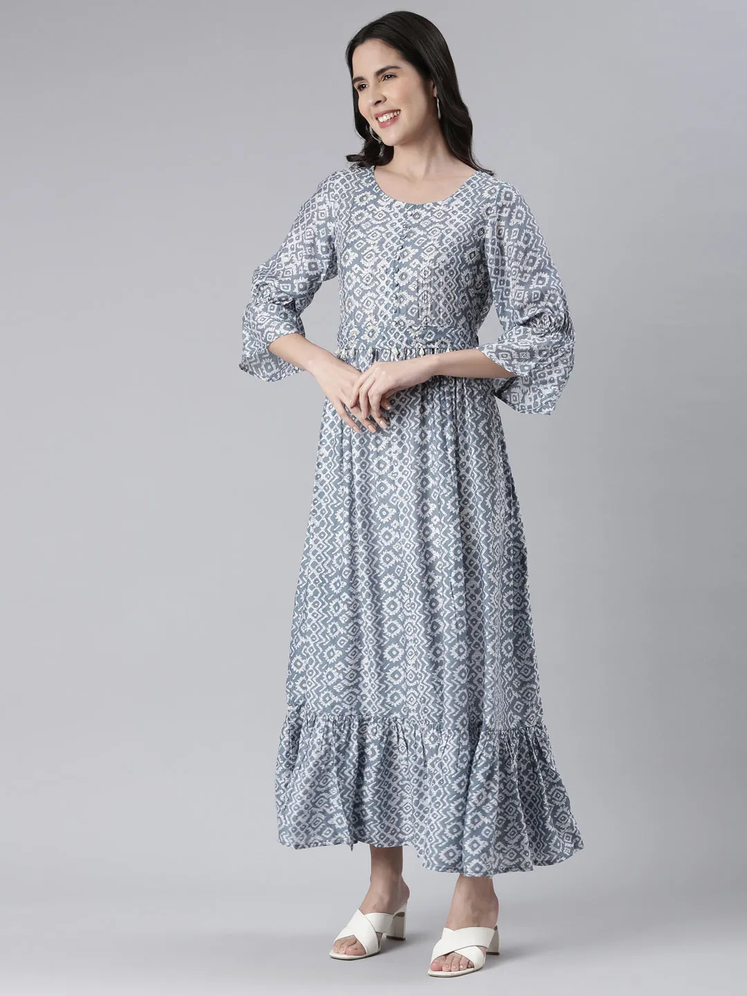 Neeru's Blue Maxi Casual Printed Dresses