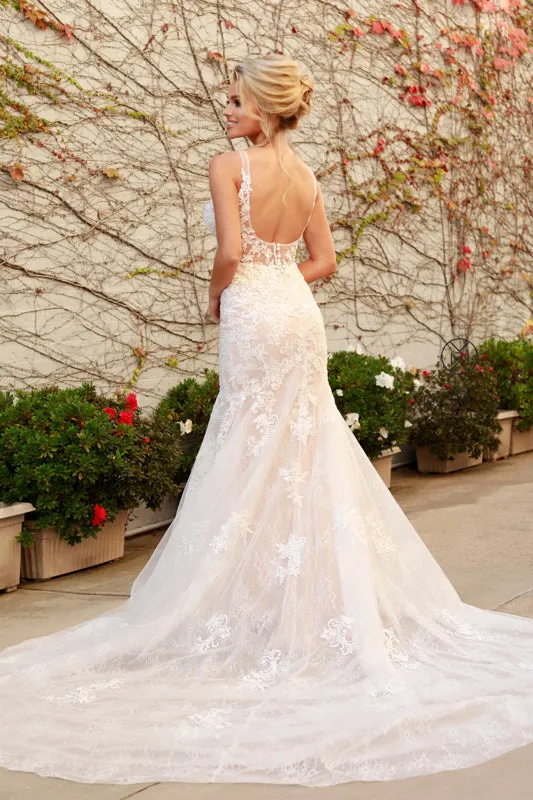 NOX ANABEL H493 V Neck Open Back Wedding Dress