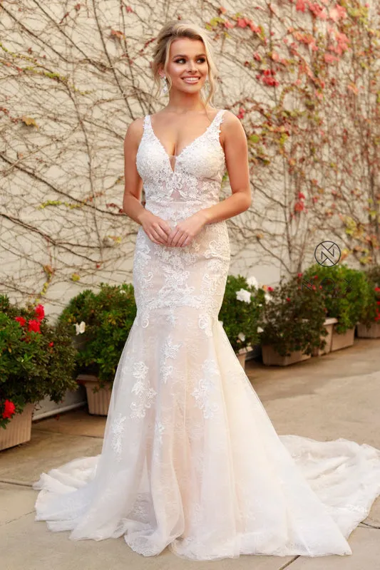 NOX ANABEL H493 V Neck Open Back Wedding Dress