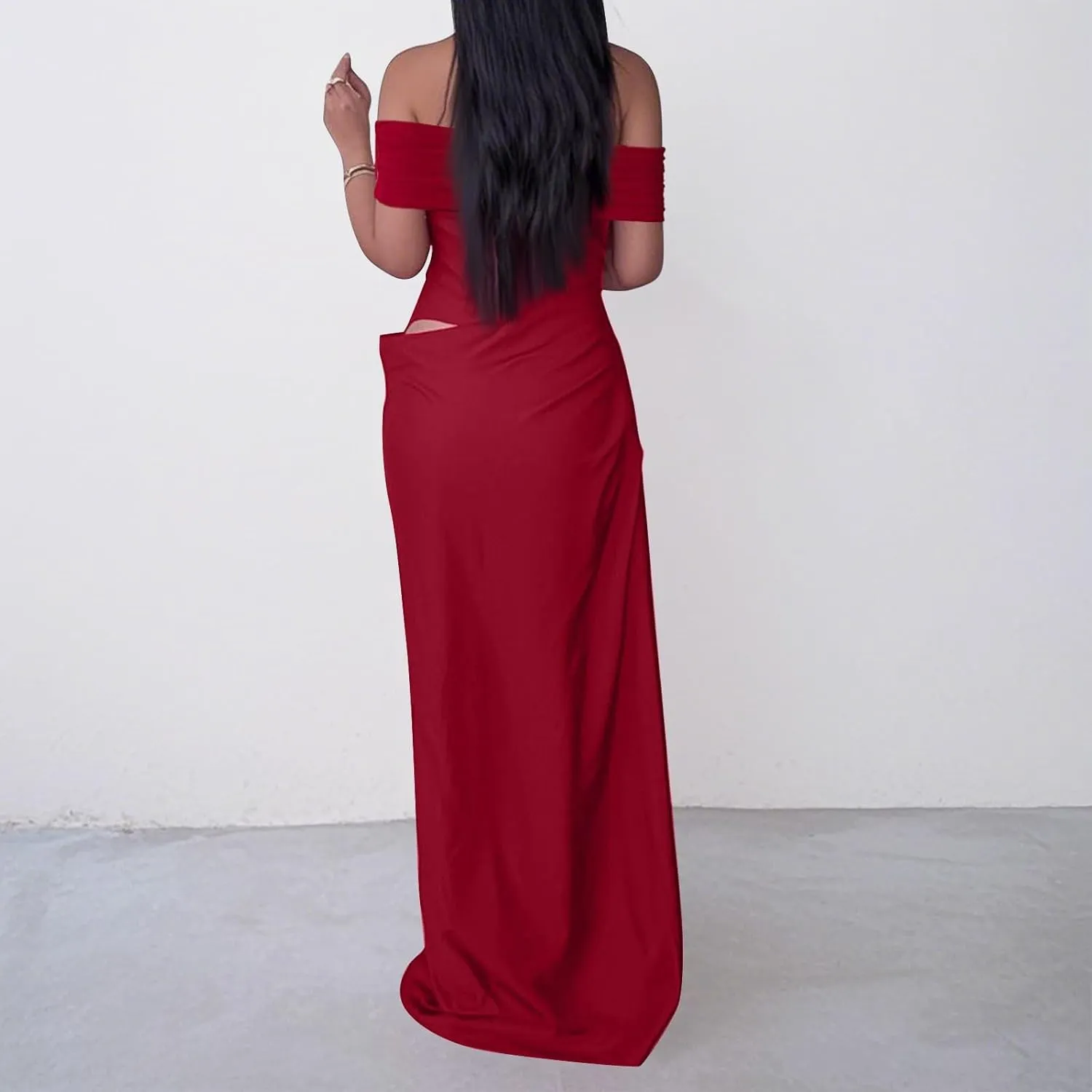 Off Shoulder Bridesmaid Dresses Long Ruched Chiffon Formal Evening Dress with Slit Woman Dresses Casual