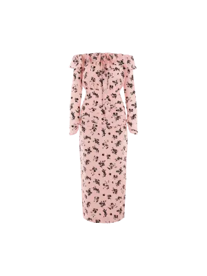 Off-the-shoulder Floral Silk Dress