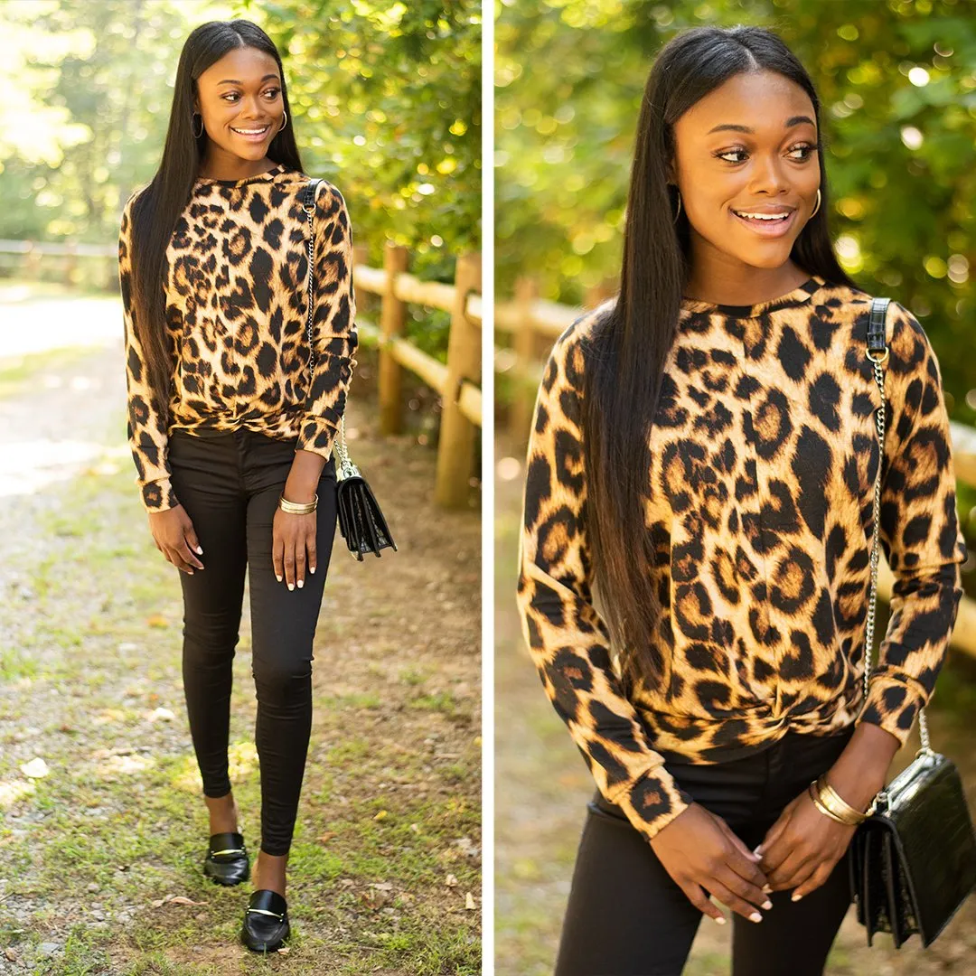 On Your Time Brown Leopard Top