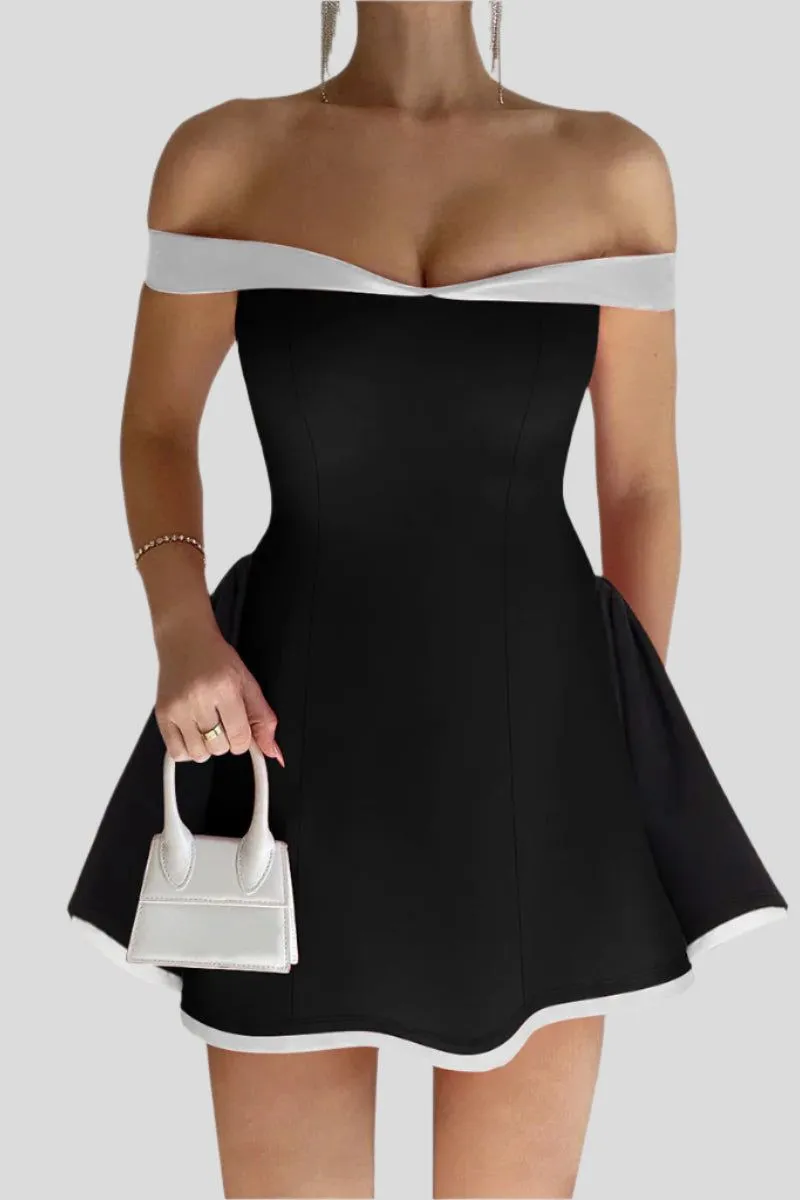 Open top black slim hip dress