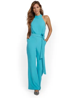 Petite Belted Halterneck Wide-Leg Jumpsuit