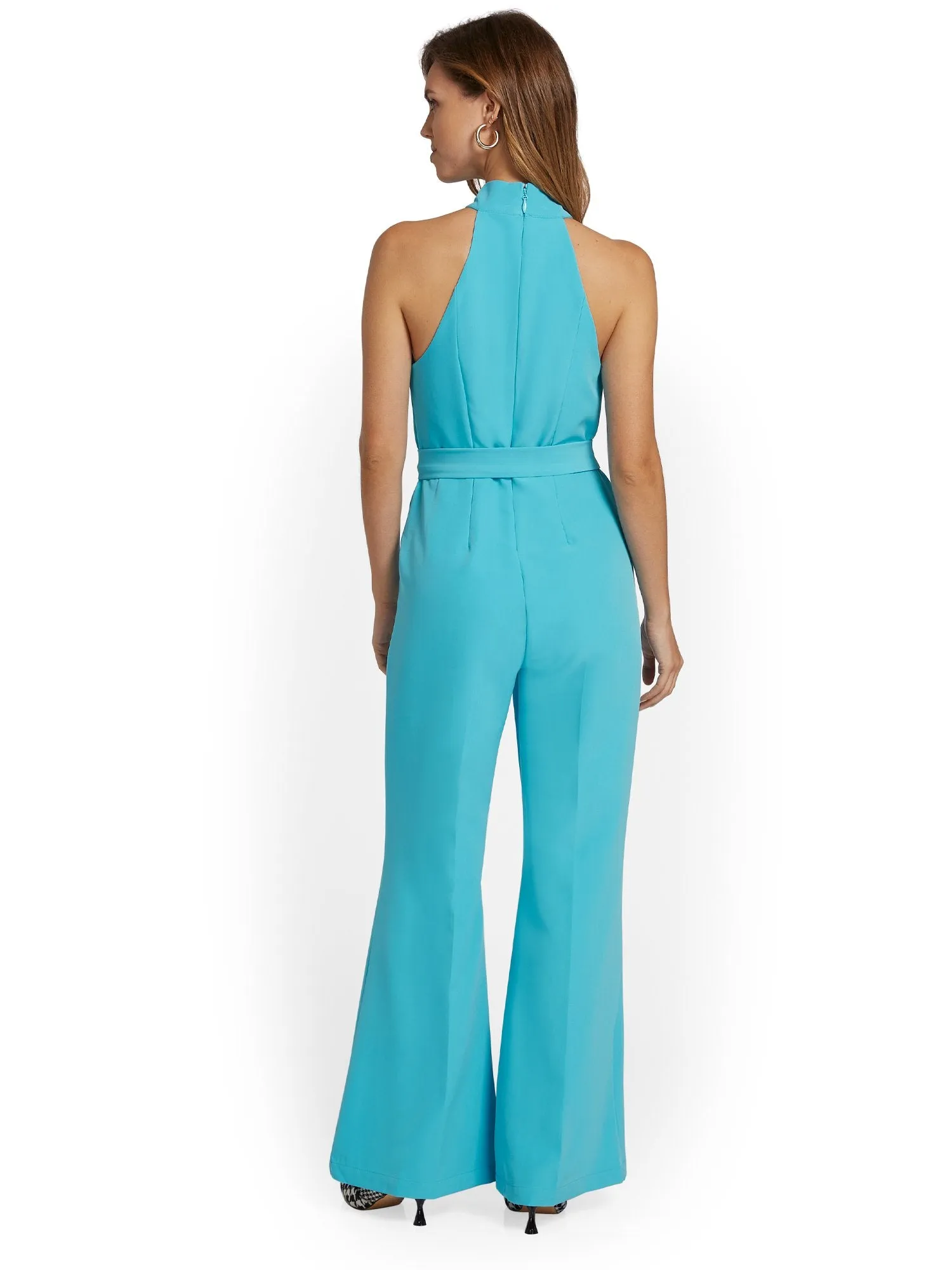 Petite Belted Halterneck Wide-Leg Jumpsuit