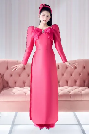 Pickled Plum Sheath Bow Taffeta Floor Length Ao Dai