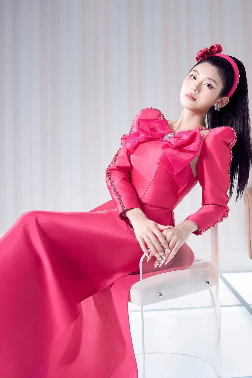 Pickled Plum Sheath Bow Taffeta Floor Length Ao Dai