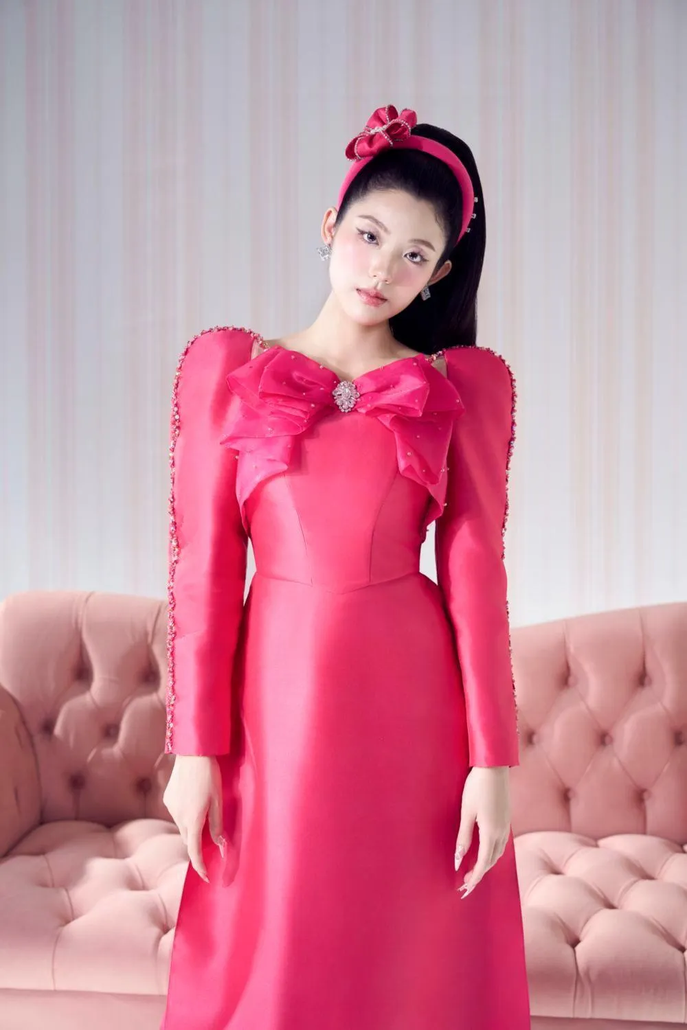 Pickled Plum Sheath Bow Taffeta Floor Length Ao Dai
