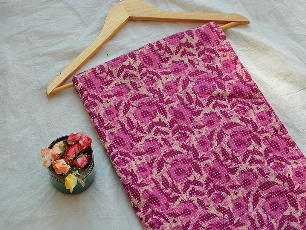 Pink Floral Pure Cotton Kantha Fabric