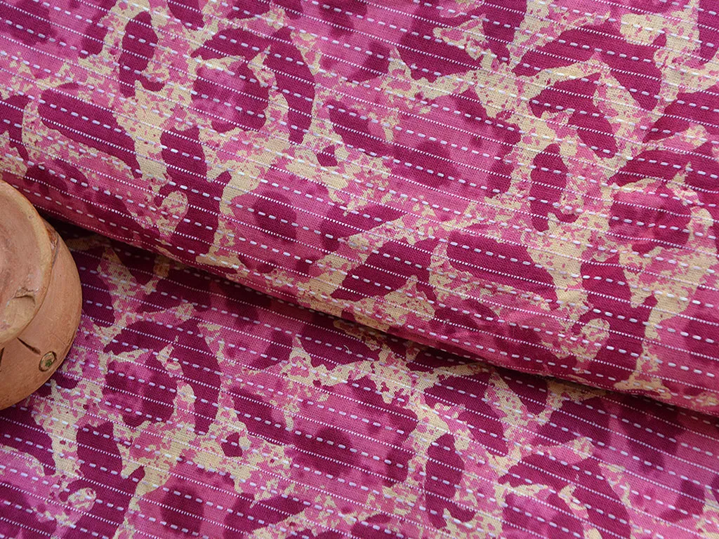 Pink Floral Pure Cotton Kantha Fabric