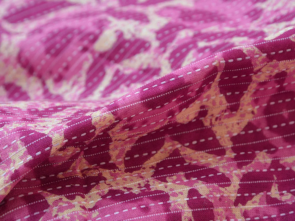 Pink Floral Pure Cotton Kantha Fabric