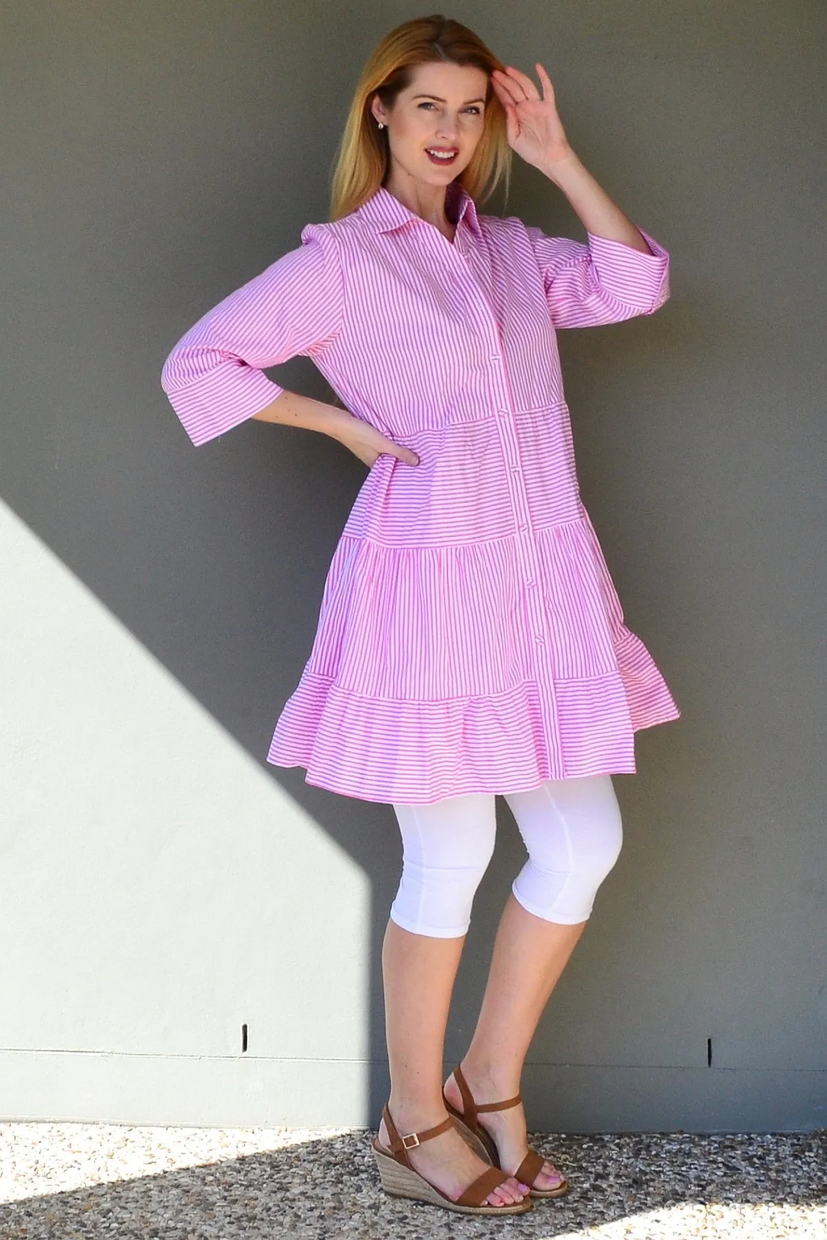 Pink White Striped Tunic Dress