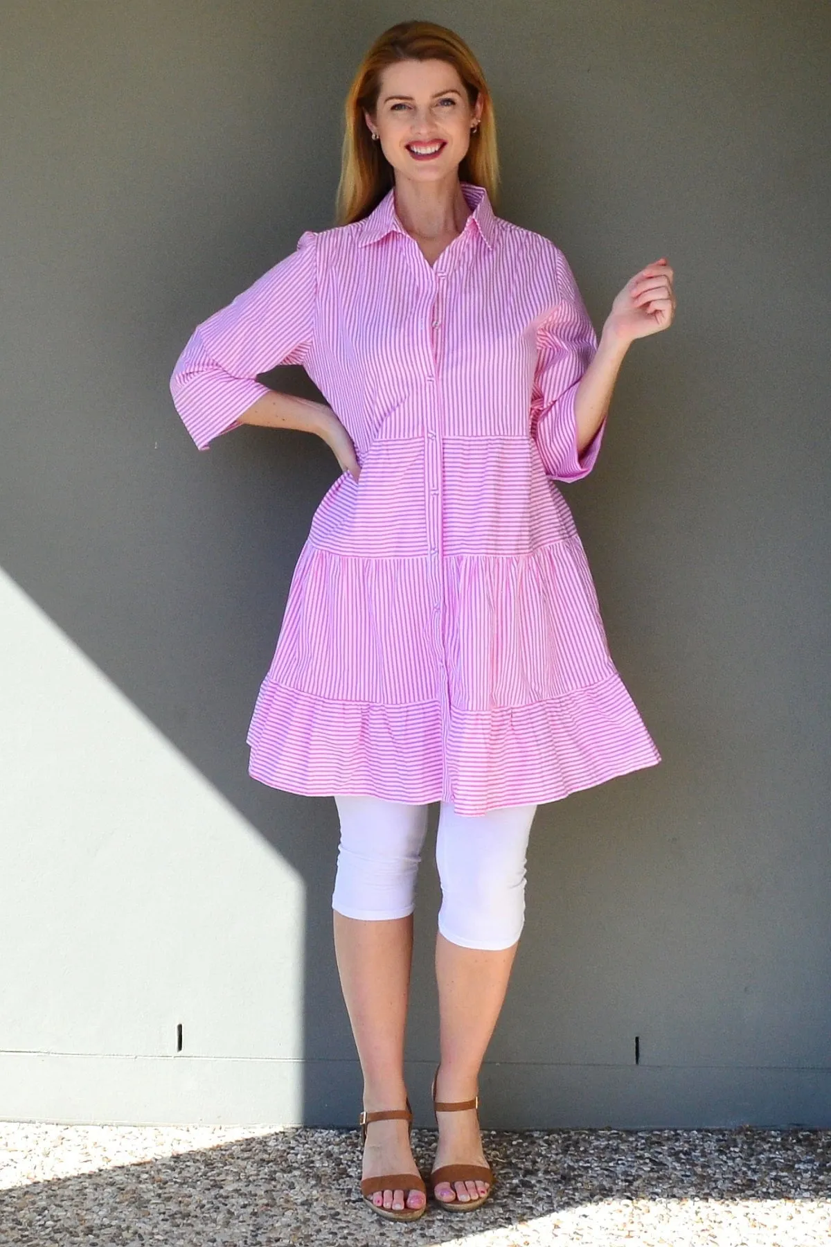 Pink White Striped Tunic Dress
