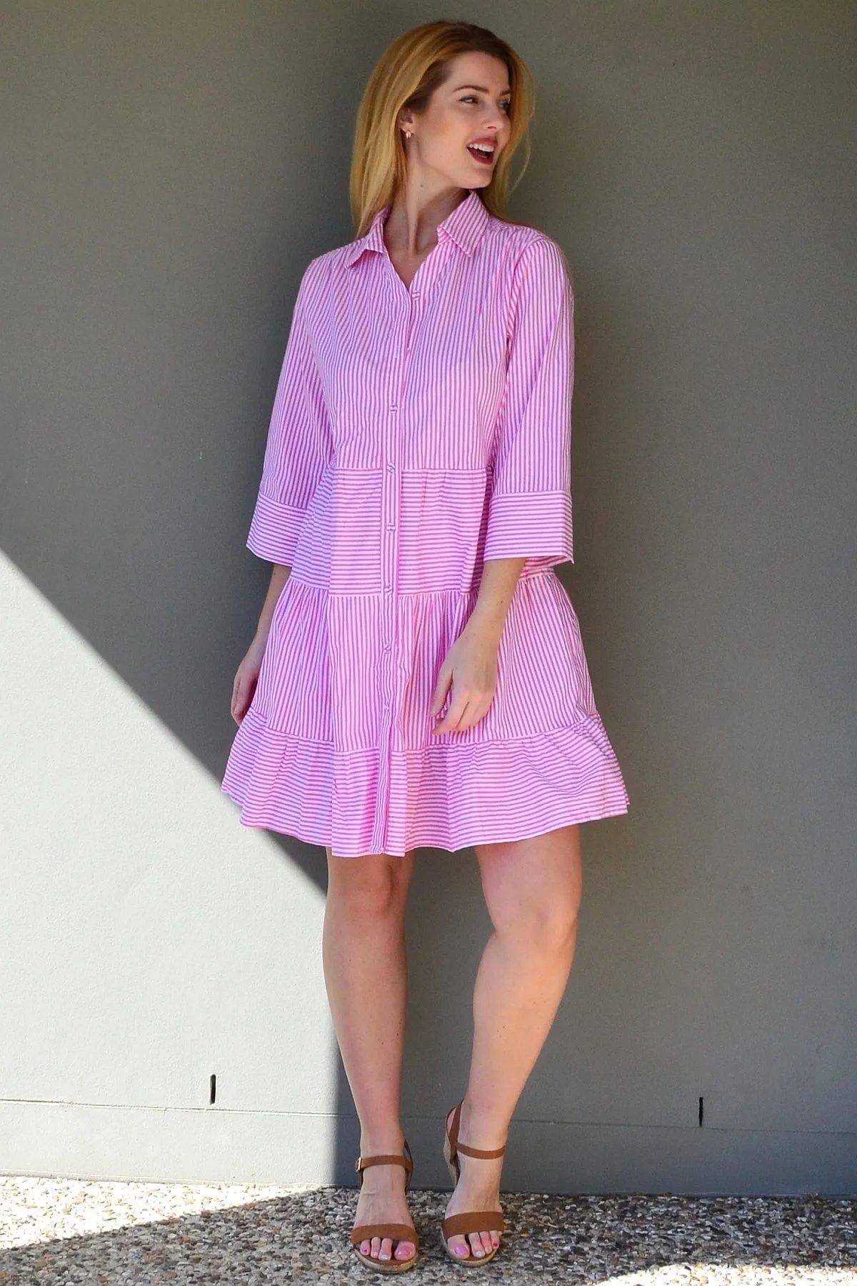 Pink White Striped Tunic Dress