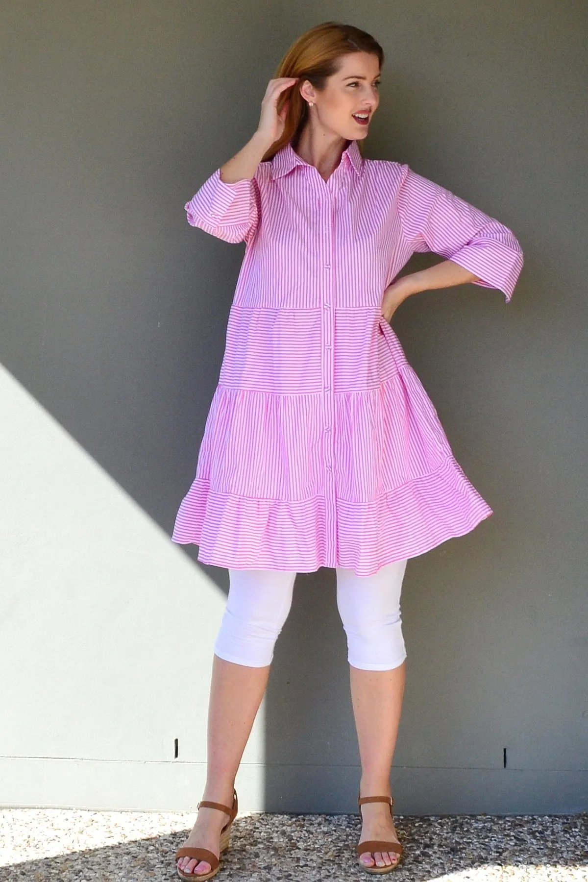 Pink White Striped Tunic Dress