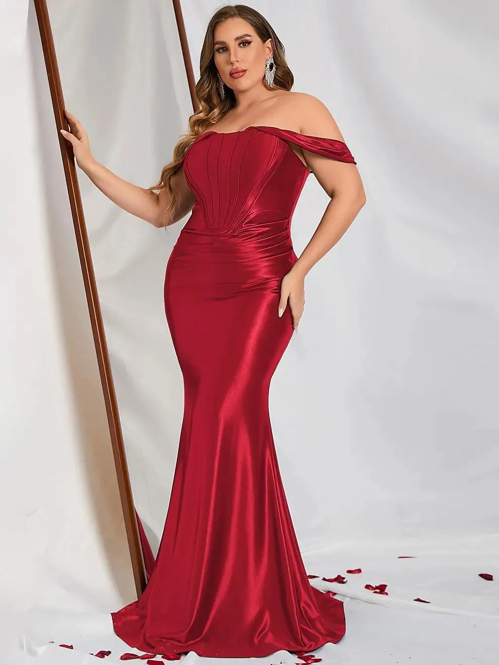 Plus Off Shoulder Satin Mermaid Dresses