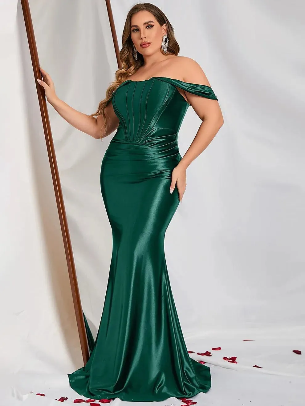 Plus Off Shoulder Satin Mermaid Dresses
