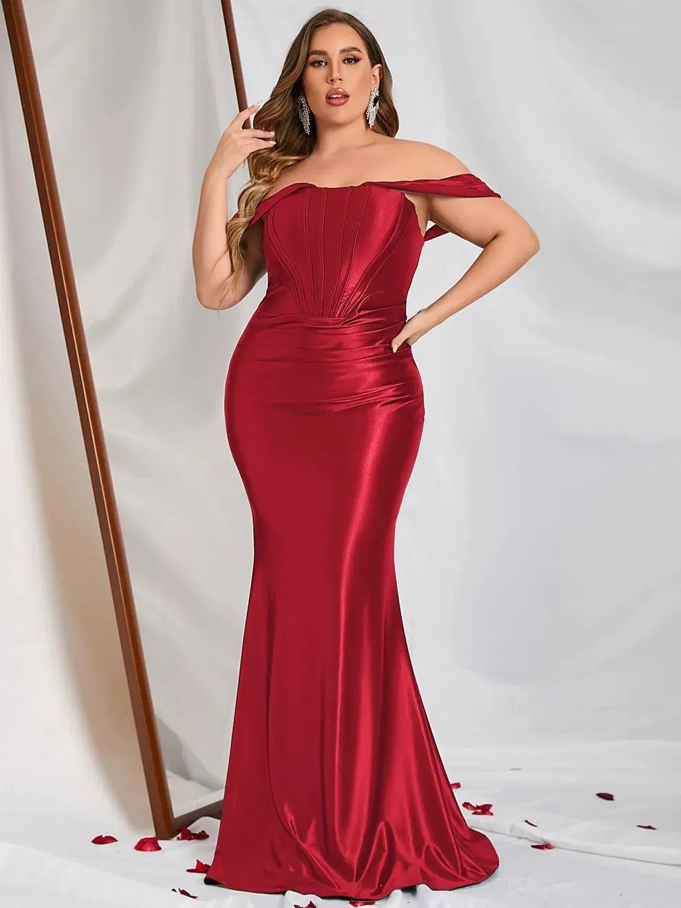 Plus Off Shoulder Satin Mermaid Dresses