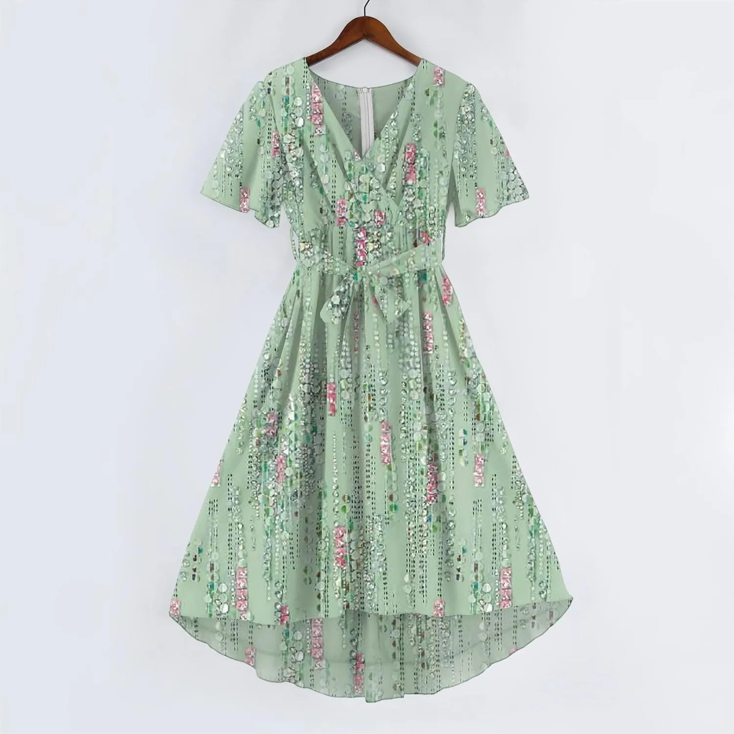 Prom Dresses 2025,Cocktail Prom Flowy Wrap Wedding Guest Womens Spring Dress Chiffon Sexy Midi Dresses for Women