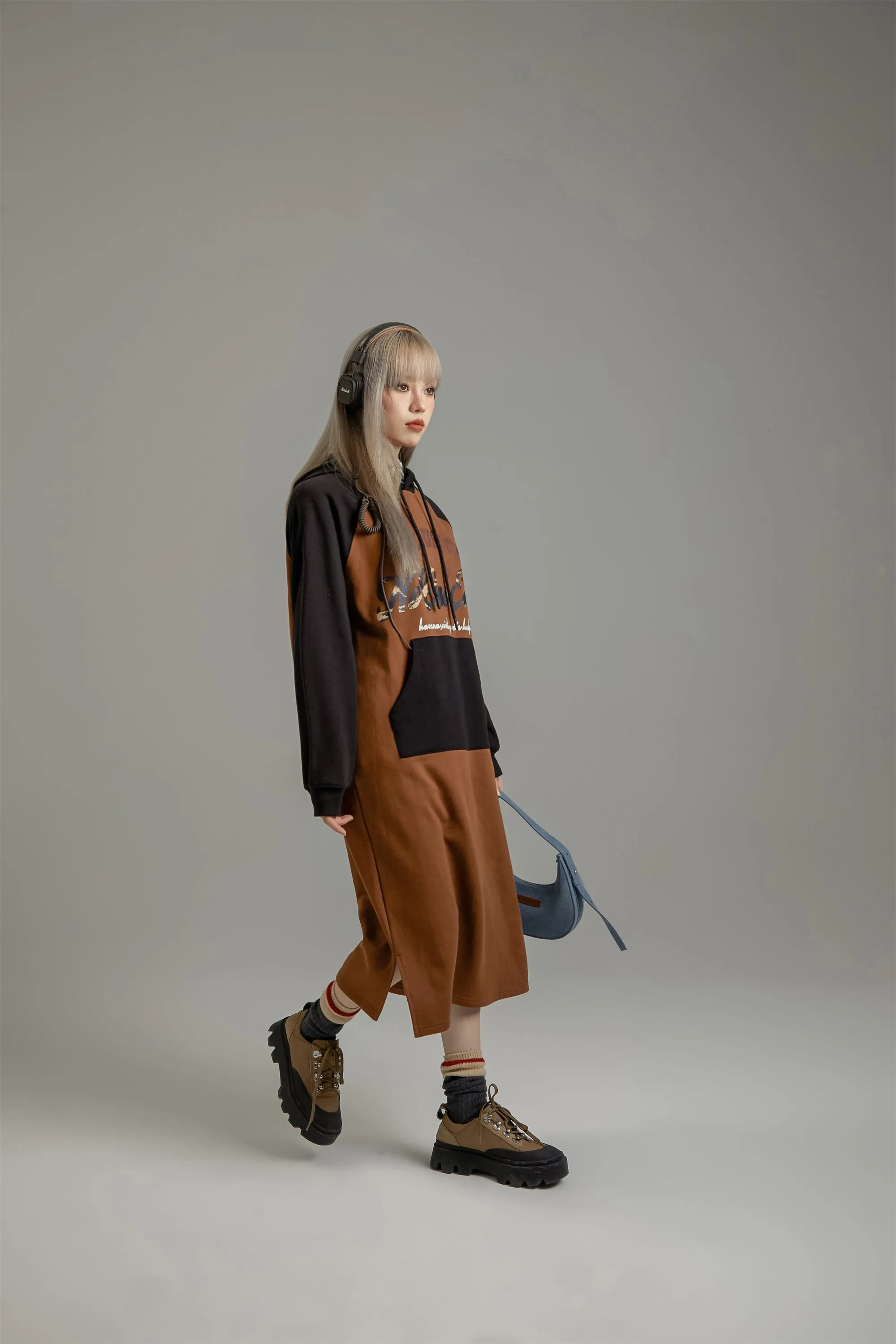 Raglan Loose Fit Hooded Dress