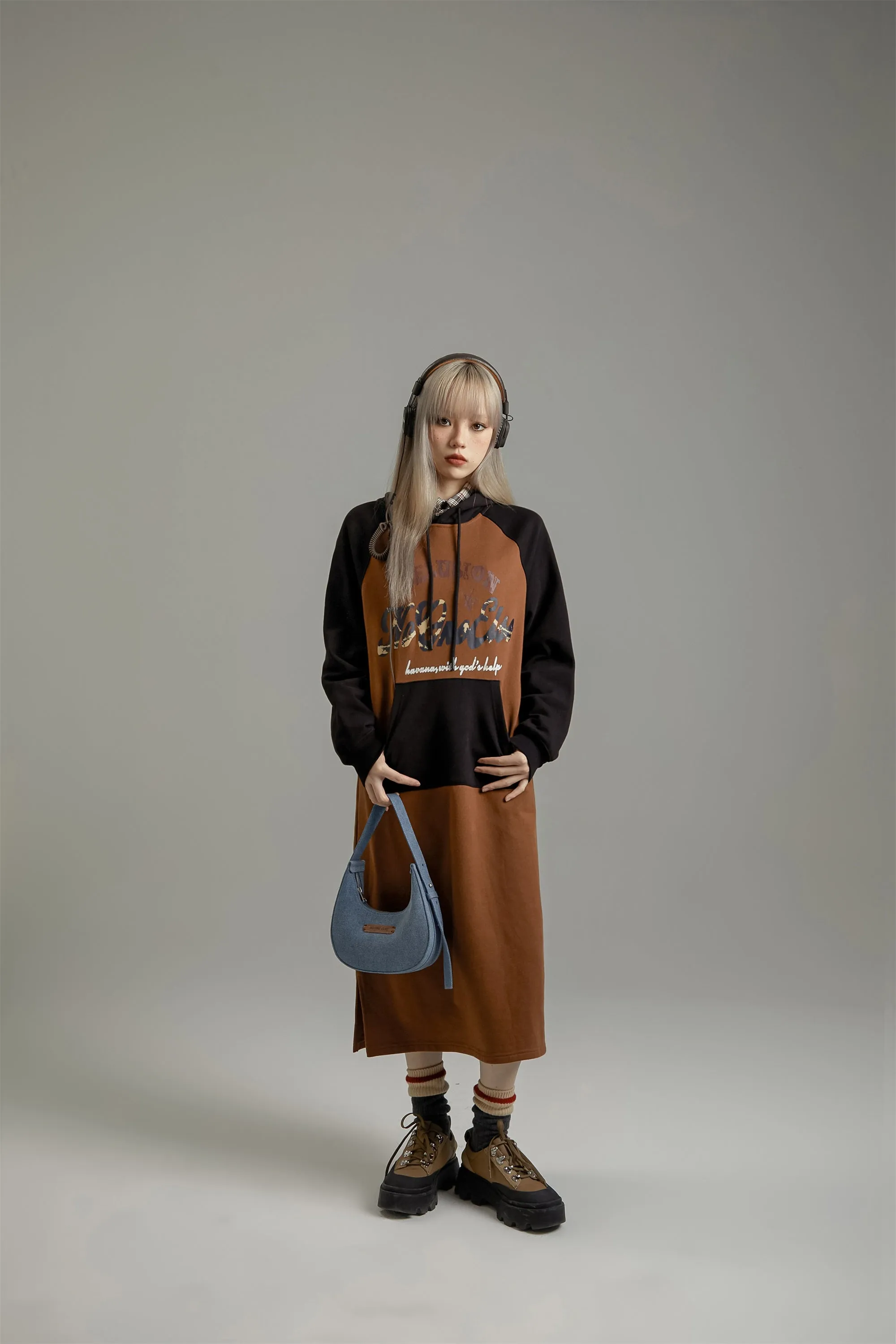 Raglan Loose Fit Hooded Dress
